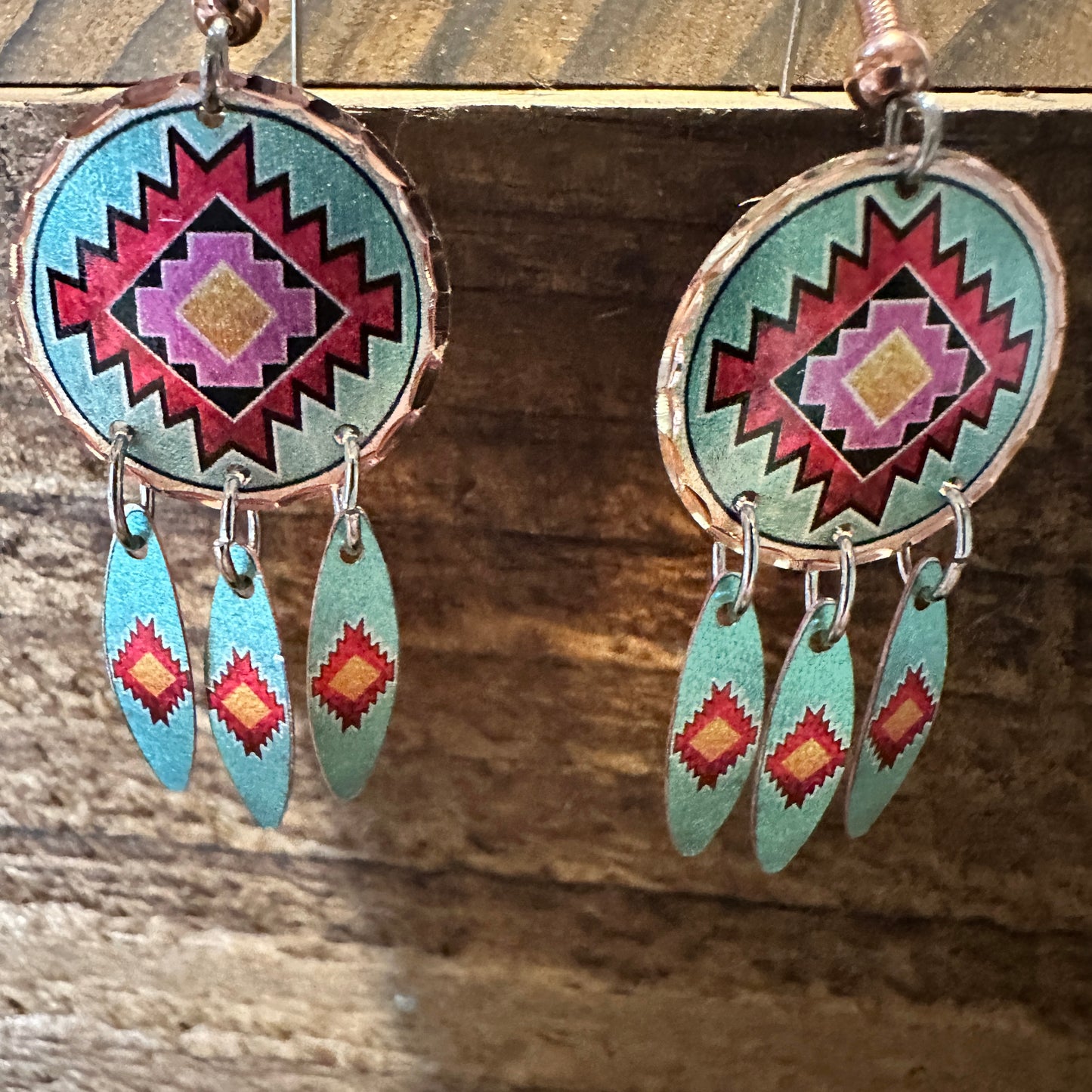 Handmade Boho Copper Earrings, Diamond Cut Native American Drop Earrings, Gift Box - Silver Elegant