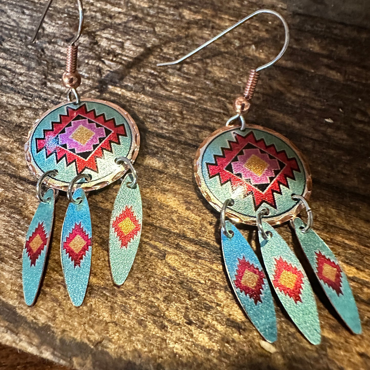 Handmade Boho Copper Earrings, Diamond Cut Native American Drop Earrings, Gift Box - Silver Elegant