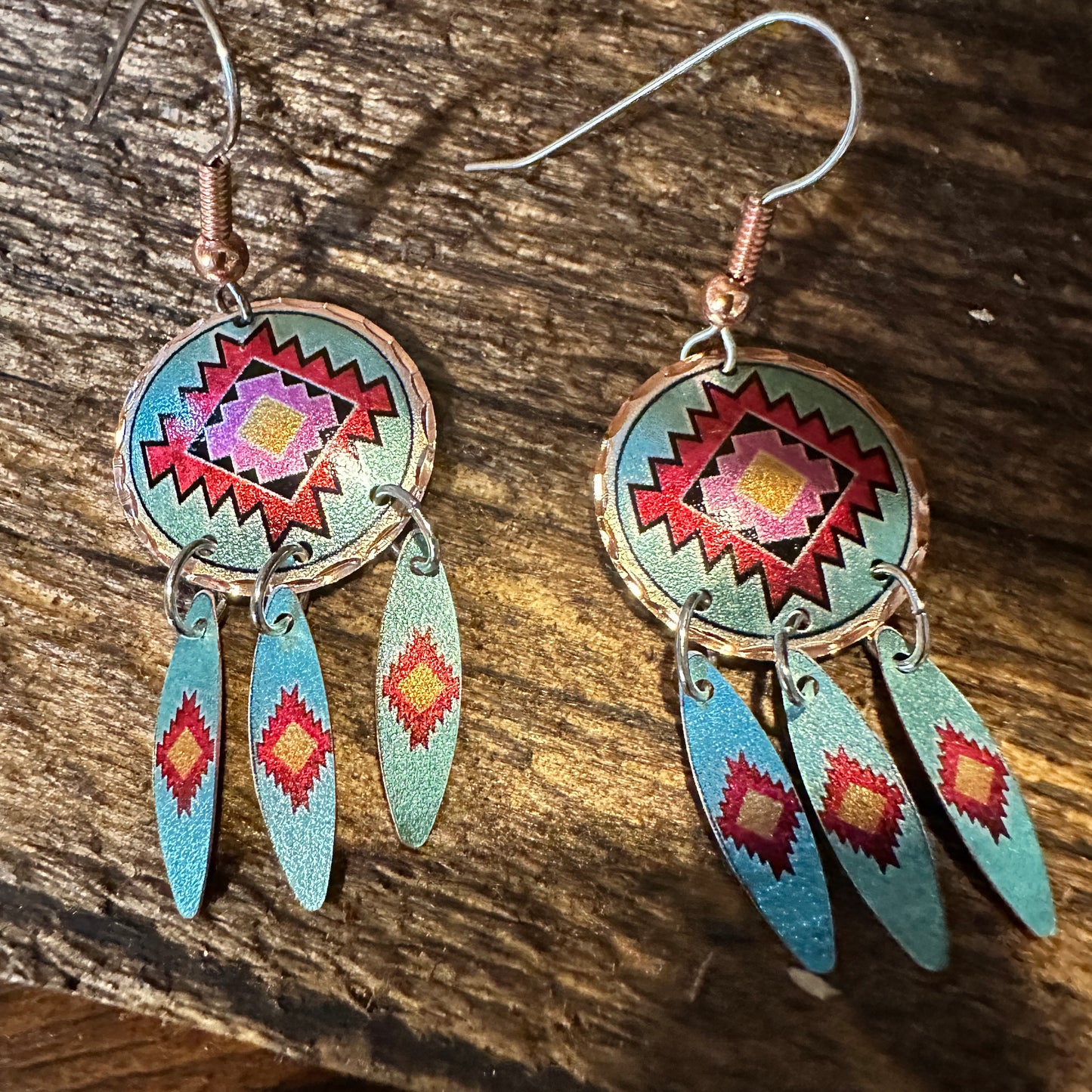 Handmade Boho Copper Earrings, Diamond Cut Native American Drop Earrings, Gift Box - Silver Elegant