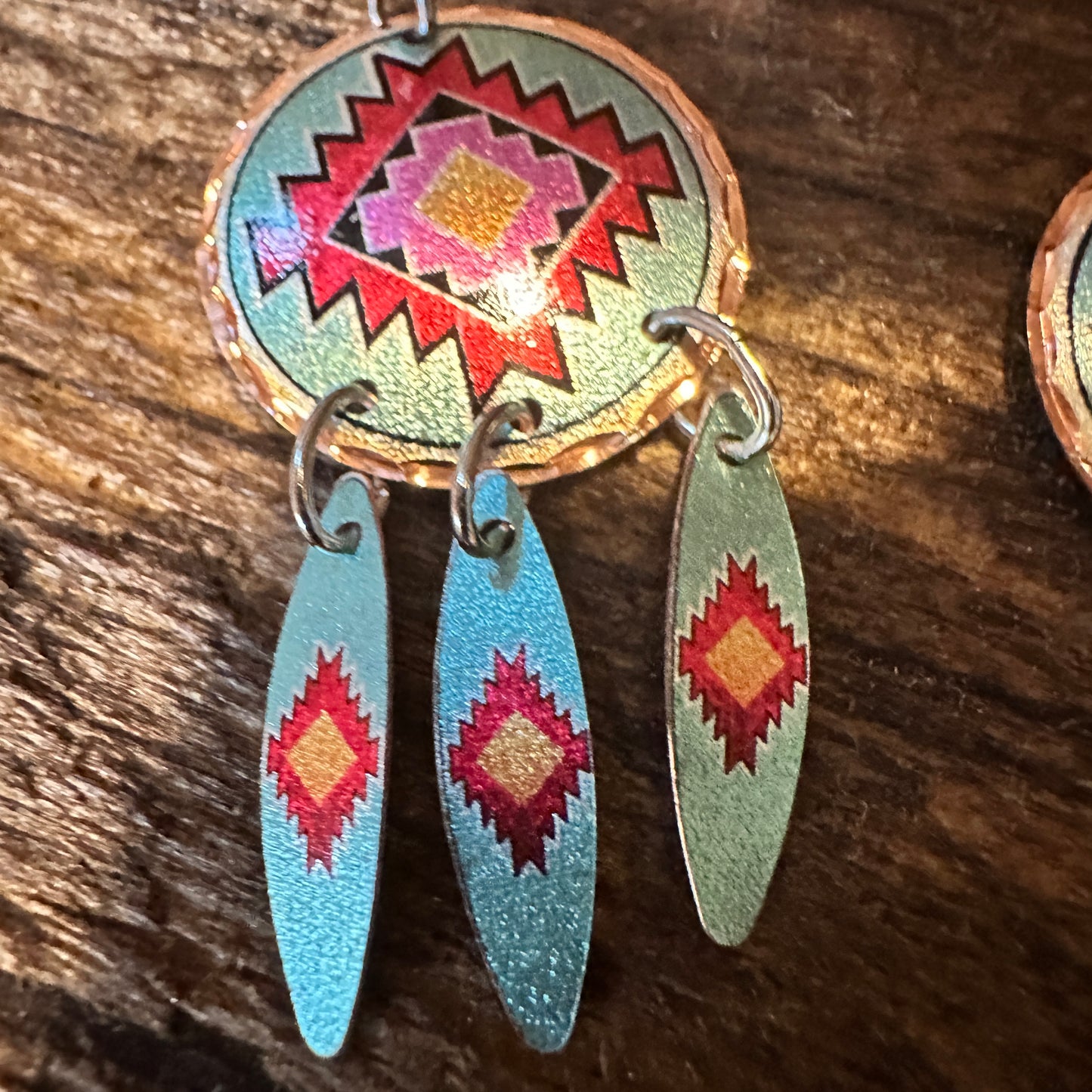 Handmade Boho Copper Earrings, Diamond Cut Native American Drop Earrings, Gift Box - Silver Elegant