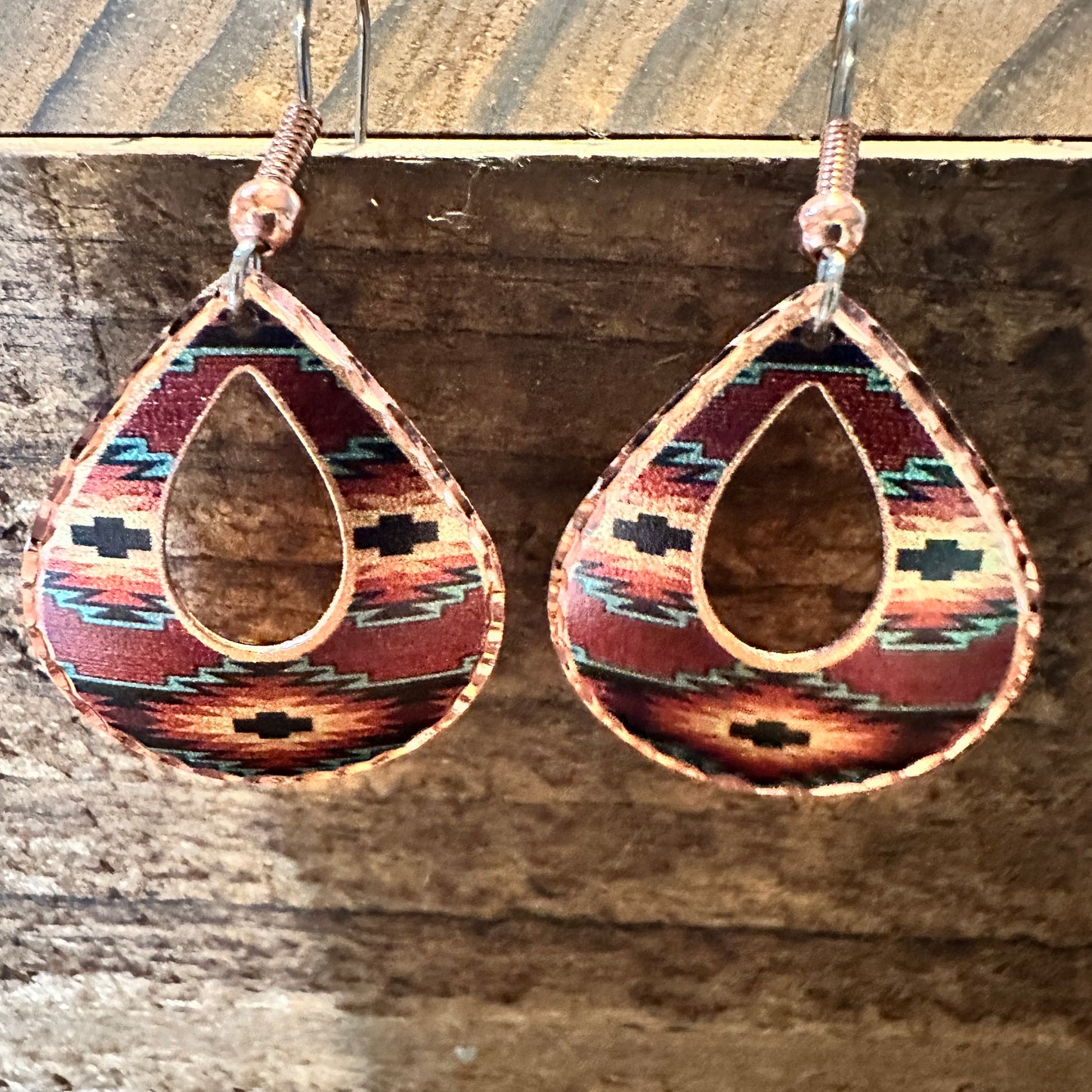 Handmade Boho Copper Earrings, Diamond Cut Southwestern Native Drop Earrings, Gift Box - Silver Elegant