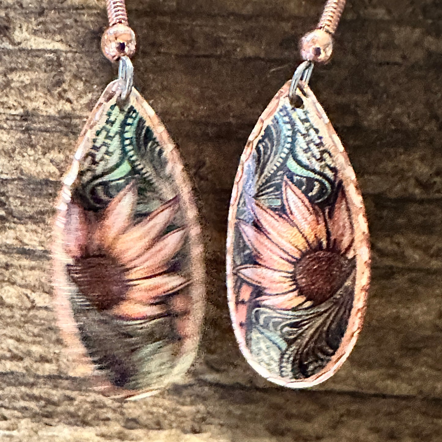 Handmade Boho Copper Earrings, Diamond Cut Sunflower Native American Earrings, Gift Box - Silver Elegant