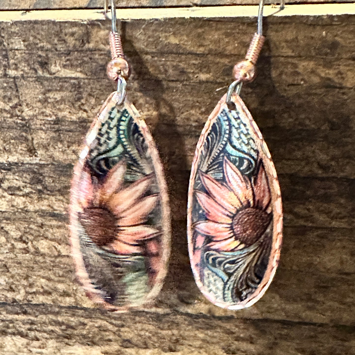 Handmade Boho Copper Earrings, Diamond Cut Sunflower Native American Earrings, Gift Box - Silver Elegant