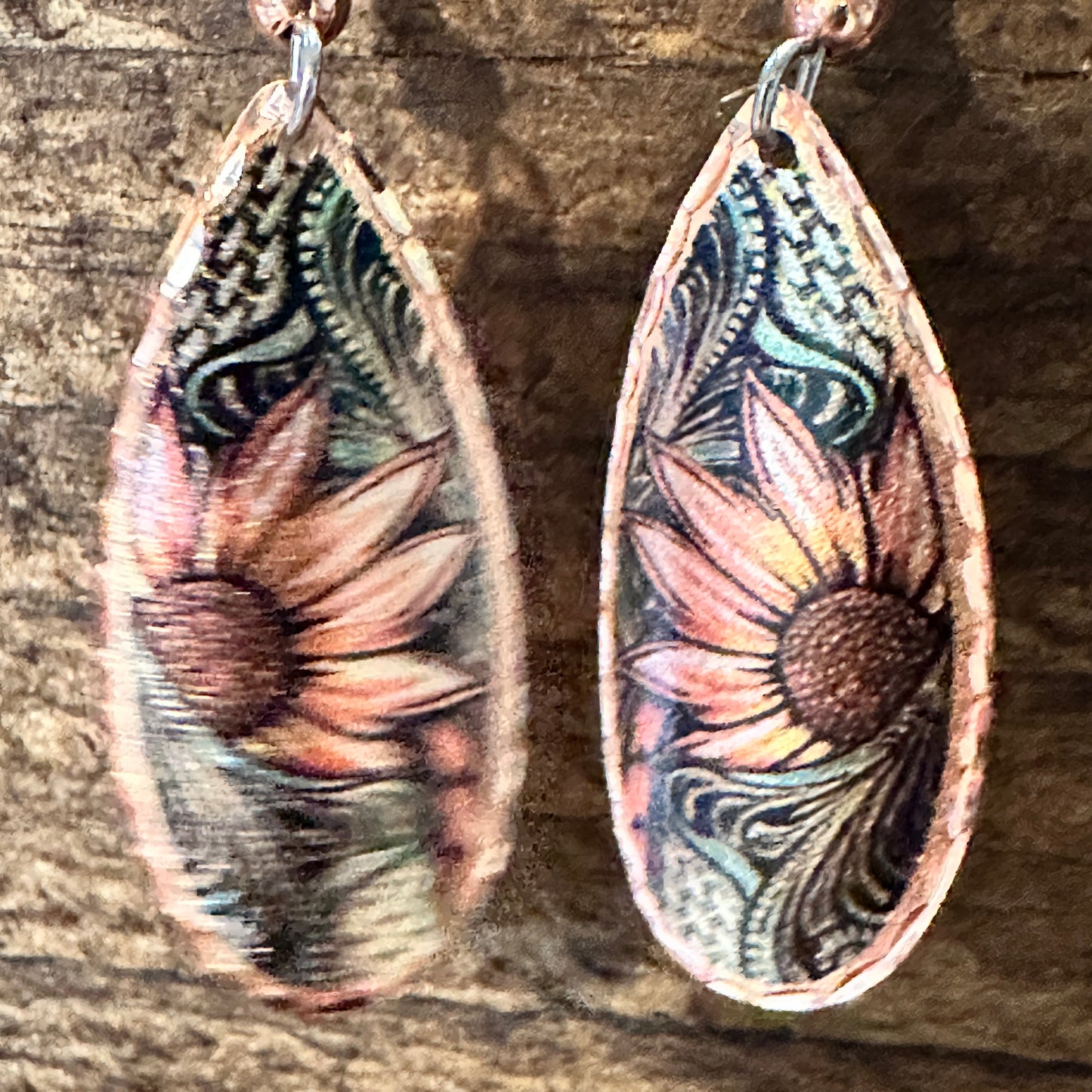 Handmade Boho Copper Earrings, Diamond Cut Sunflower Native American Earrings, Gift Box - Silver Elegant