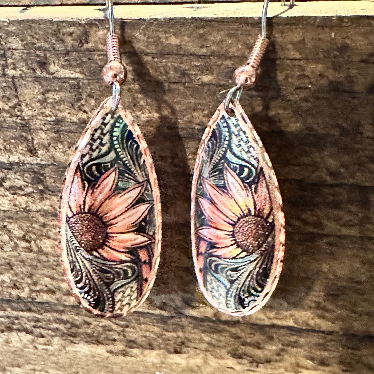 Handmade Boho Copper Earrings, Diamond Cut Sunflower Native American Earrings, Gift Box - Silver Elegant
