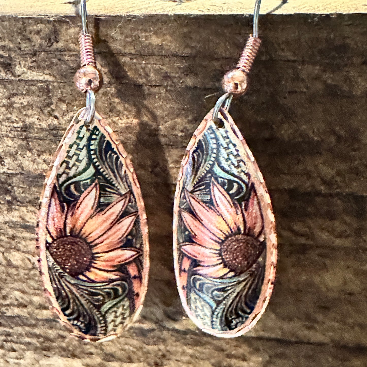 Handmade Boho Copper Earrings, Diamond Cut Sunflower Native American Earrings, Gift Box - Silver Elegant