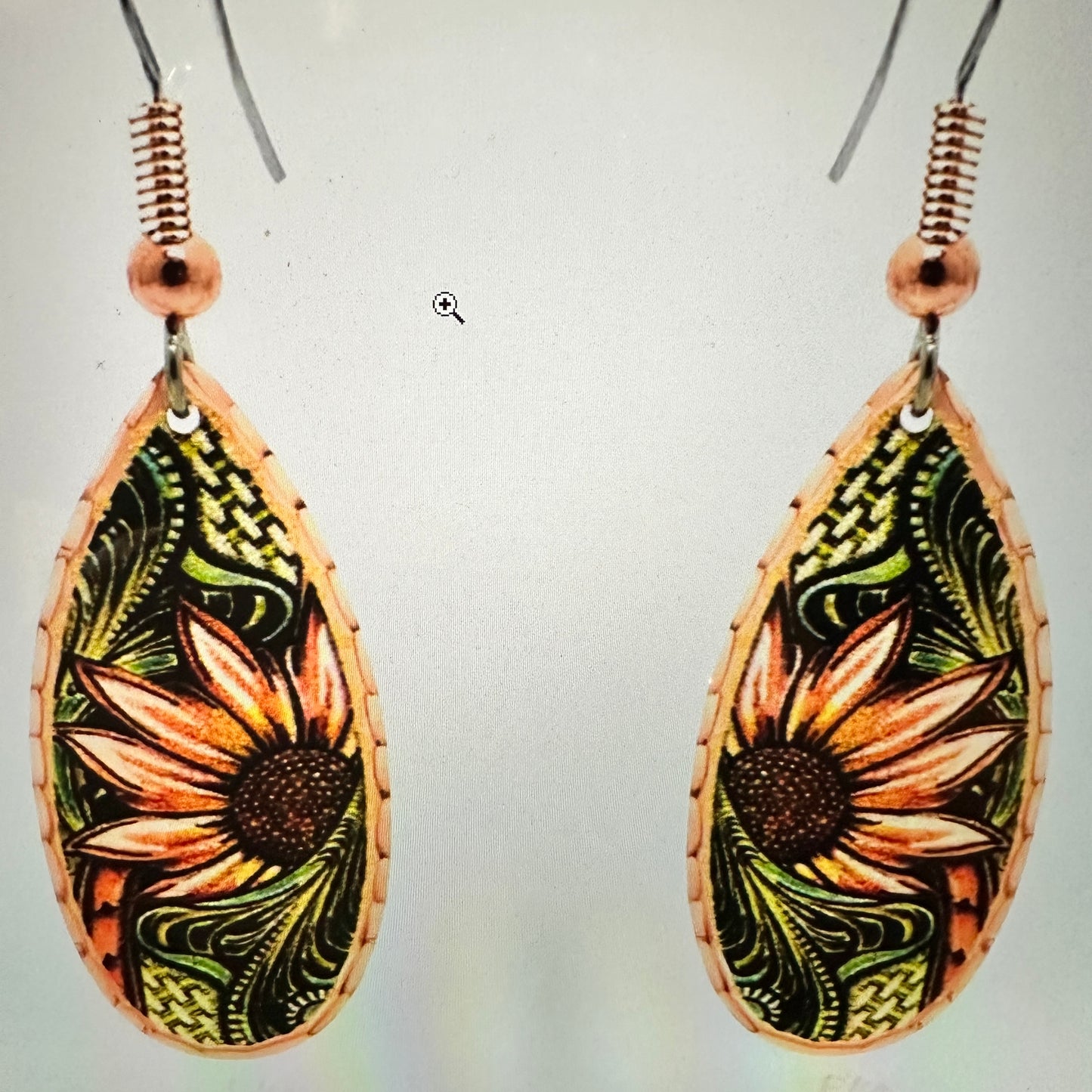 Handmade Boho Copper Earrings, Diamond Cut Sunflower Native American Earrings, Gift Box - Silver Elegant