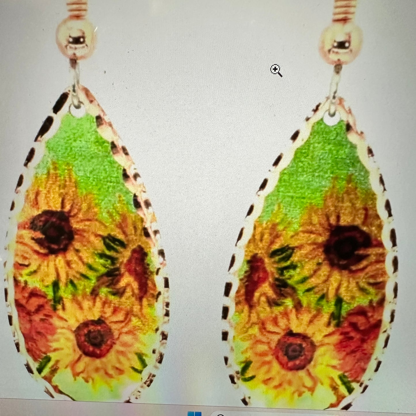 Handmade Boho Copper Earrings, Diamond Cut Van Gogh Sunflowers Earrings, Gift Box - Silver Elegant