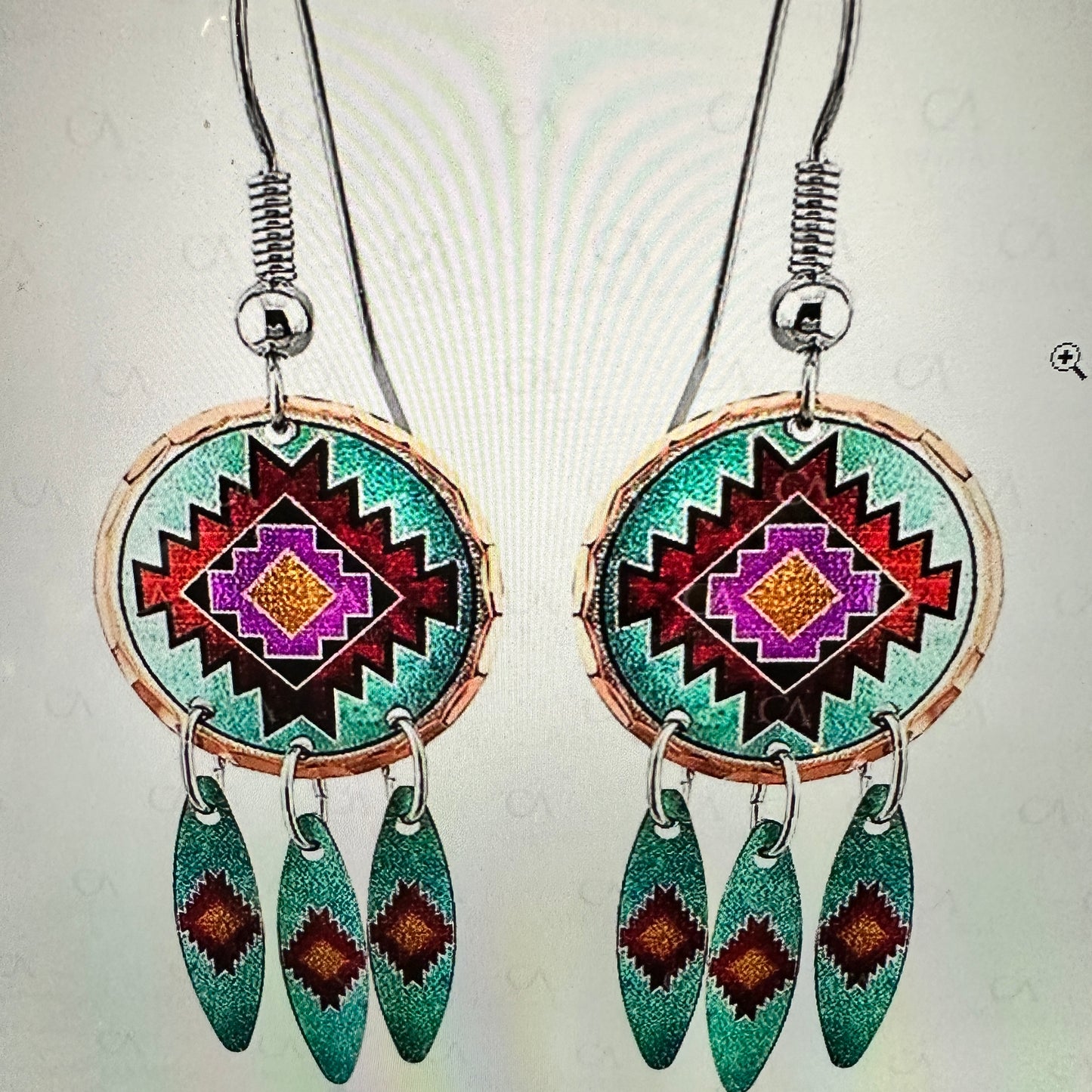 Handmade Boho Copper Earrings, Diamond Cut Native American Drop Earrings, Gift Box - Silver Elegant