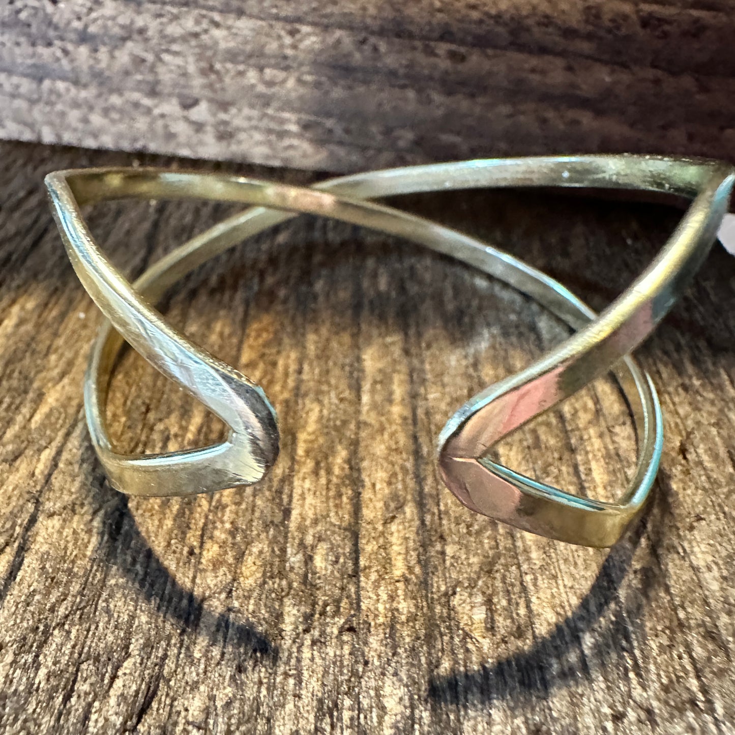 Handcrafted Boho Gold Plated Adjustable Cuff Bracelet - Narrow Single X - Gift Box - Silver Elegant