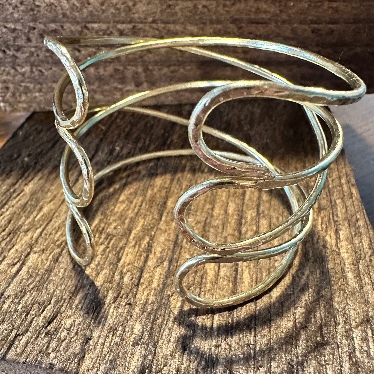 Handcrafted Boho Gold Plated Adjustable Wide Cuff X Bracelet - Gift Box - Silver Elegant