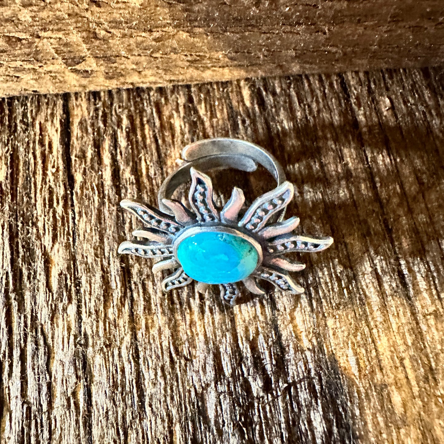 Turquoise Sunburst Cuff Ring in Sterling Silver - Native American Inspired Statement Jewelry, Gift-Ready Boxed - Silver Elegant