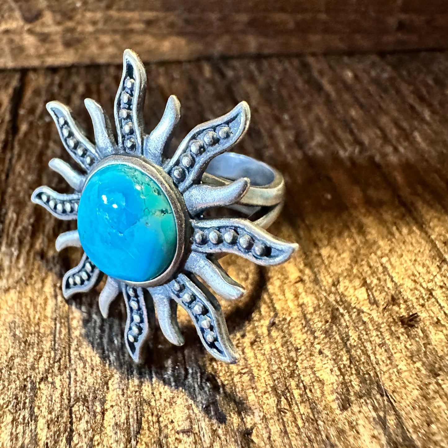 Turquoise Sunburst Cuff Ring in Sterling Silver - Native American Inspired Statement Jewelry, Gift-Ready Boxed - Silver Elegant