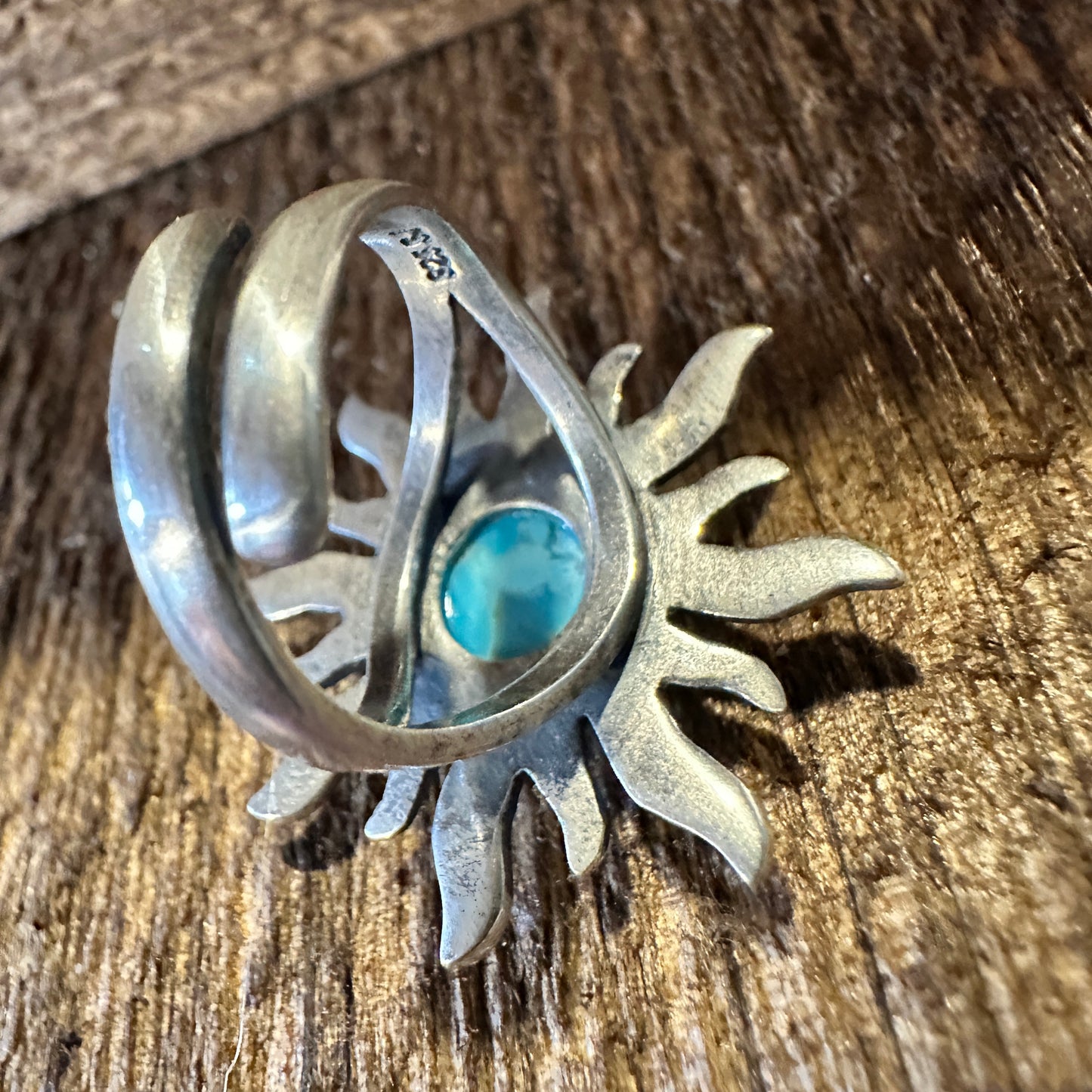 Turquoise Sunburst Cuff Ring in Sterling Silver - Native American Inspired Statement Jewelry, Gift-Ready Boxed - Silver Elegant