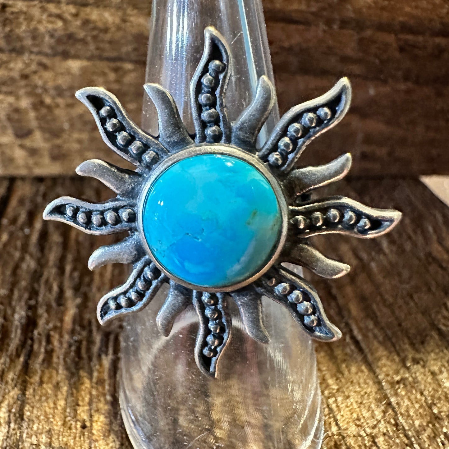 Turquoise Sunburst Cuff Ring in Sterling Silver - Native American Inspired Statement Jewelry, Gift-Ready Boxed - Silver Elegant
