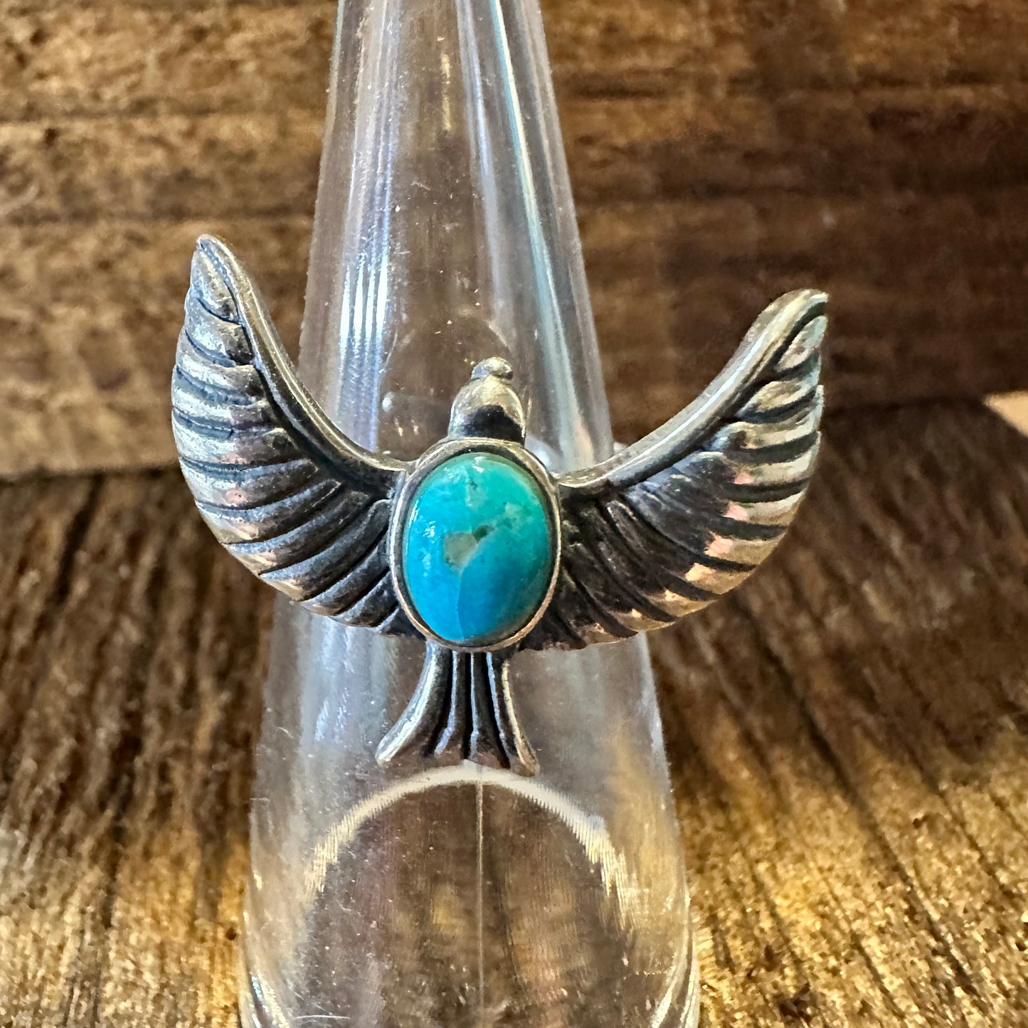 Eagle Emblem Turquoise Sterling Silver Ring – Handcrafted Native American Jewelry in Gift Box - Silver Elegant