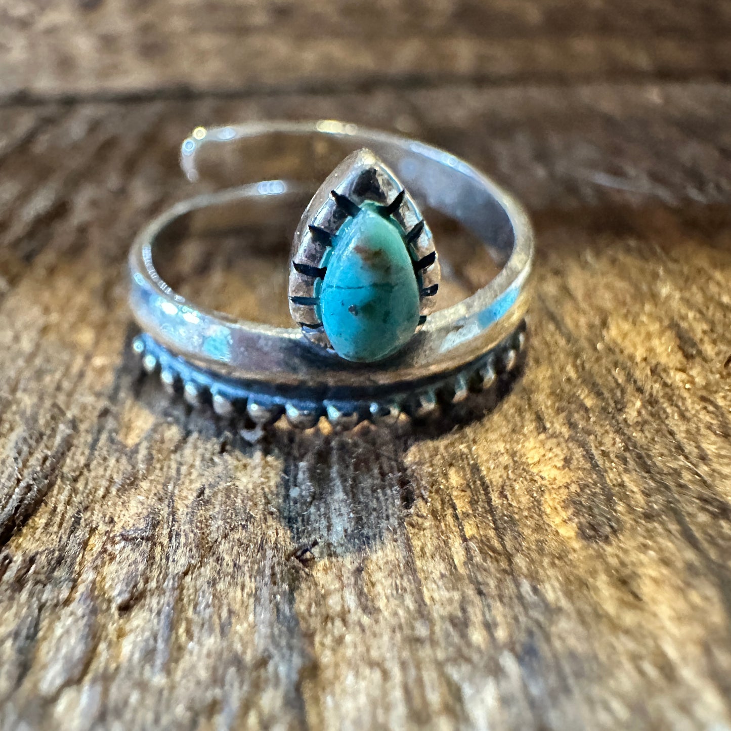 Native American Bipana Turquoise Ring, Genuine Sterling Silver & Turquoise Stone, Gift Box - Silver Elegant