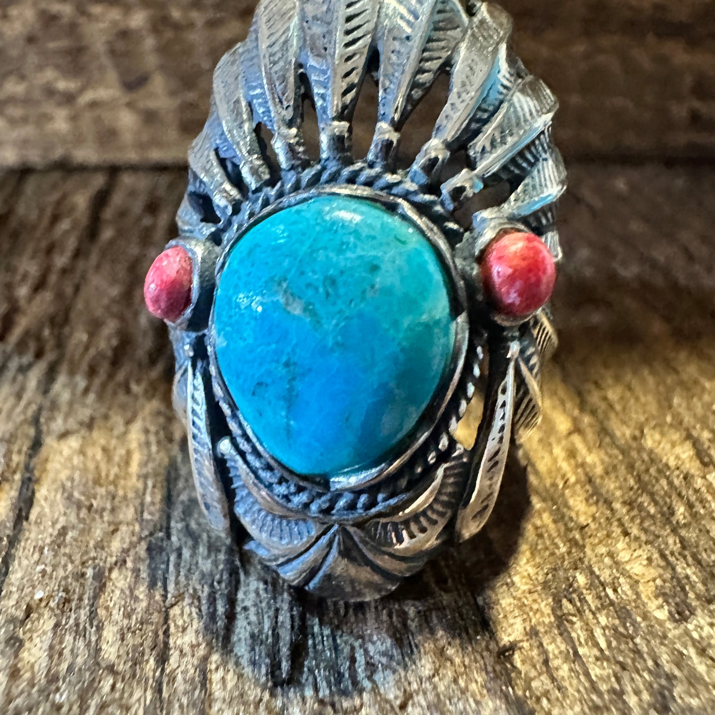Turquoise Cuff Ring Inspired by Native American Headdress, Genuine Sterling Silver & Turquoise, Gift-Ready Packaging - Silver Elegant