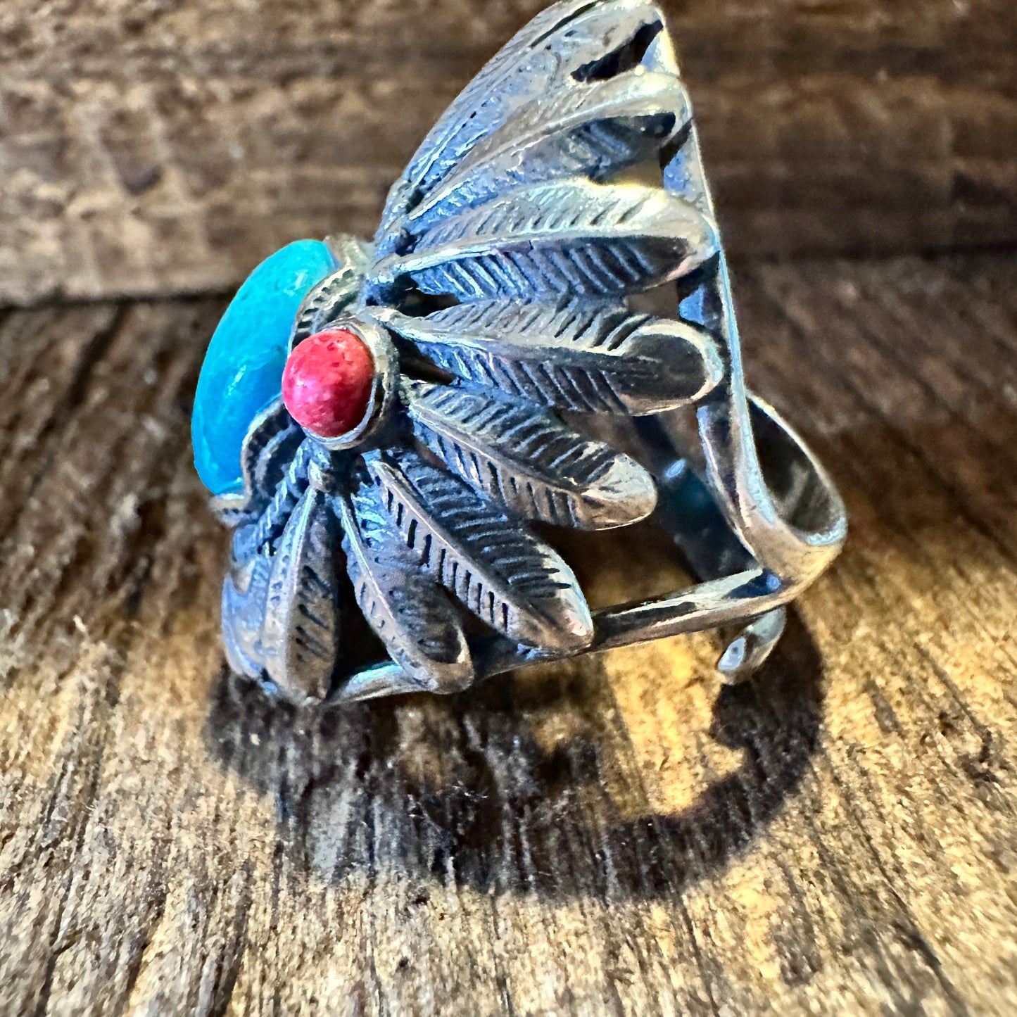 Turquoise Cuff Ring Inspired by Native American Headdress, Genuine Sterling Silver & Turquoise, Gift-Ready Packaging - Silver Elegant