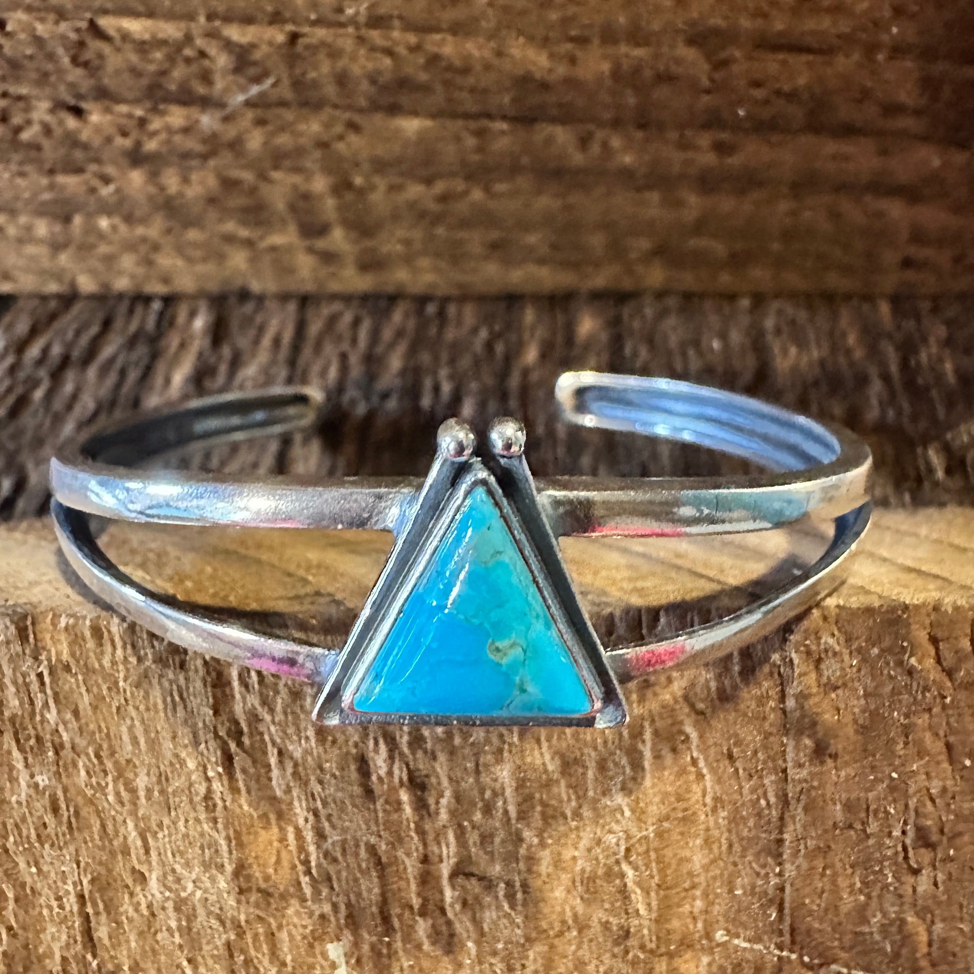 Native American Hanale Cuff Bracelet with Turquoise - Authentic Sterling Silver Bangle in Gift Box - Silver Elegant