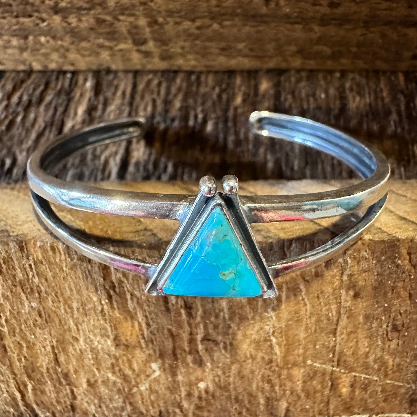 Native American Hanale Cuff Bracelet with Turquoise - Authentic Sterling Silver Bangle in Gift Box - Silver Elegant