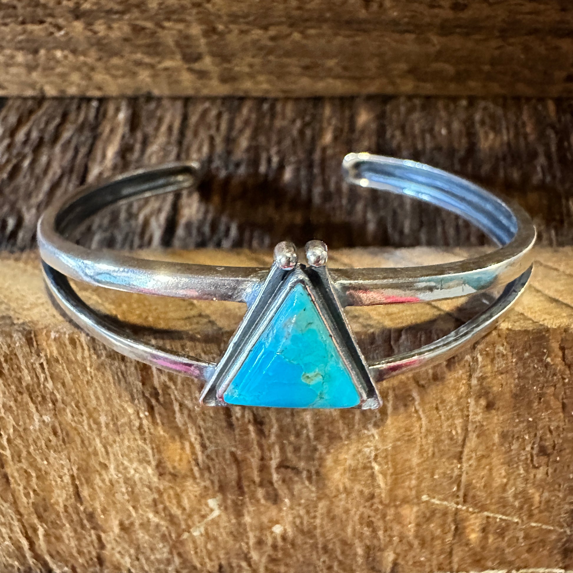 Native American Hanale Cuff Bracelet with Turquoise - Authentic Sterling Silver Bangle in Gift Box - Silver Elegant