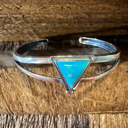 Native American Hanale Cuff Bracelet with Turquoise - Authentic Sterling Silver Bangle in Gift Box - Silver Elegant