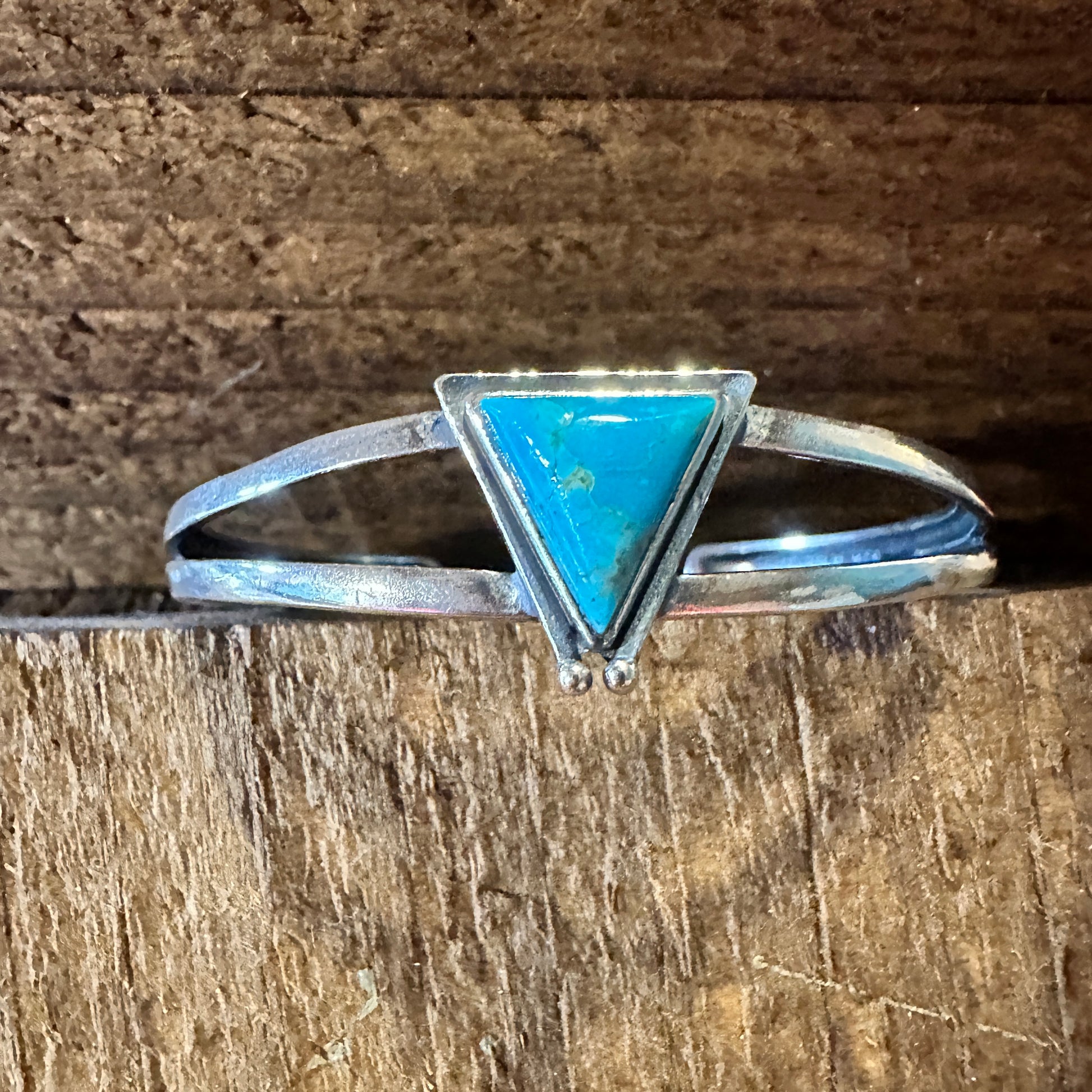 Native American Hanale Cuff Bracelet with Turquoise - Authentic Sterling Silver Bangle in Gift Box - Silver Elegant