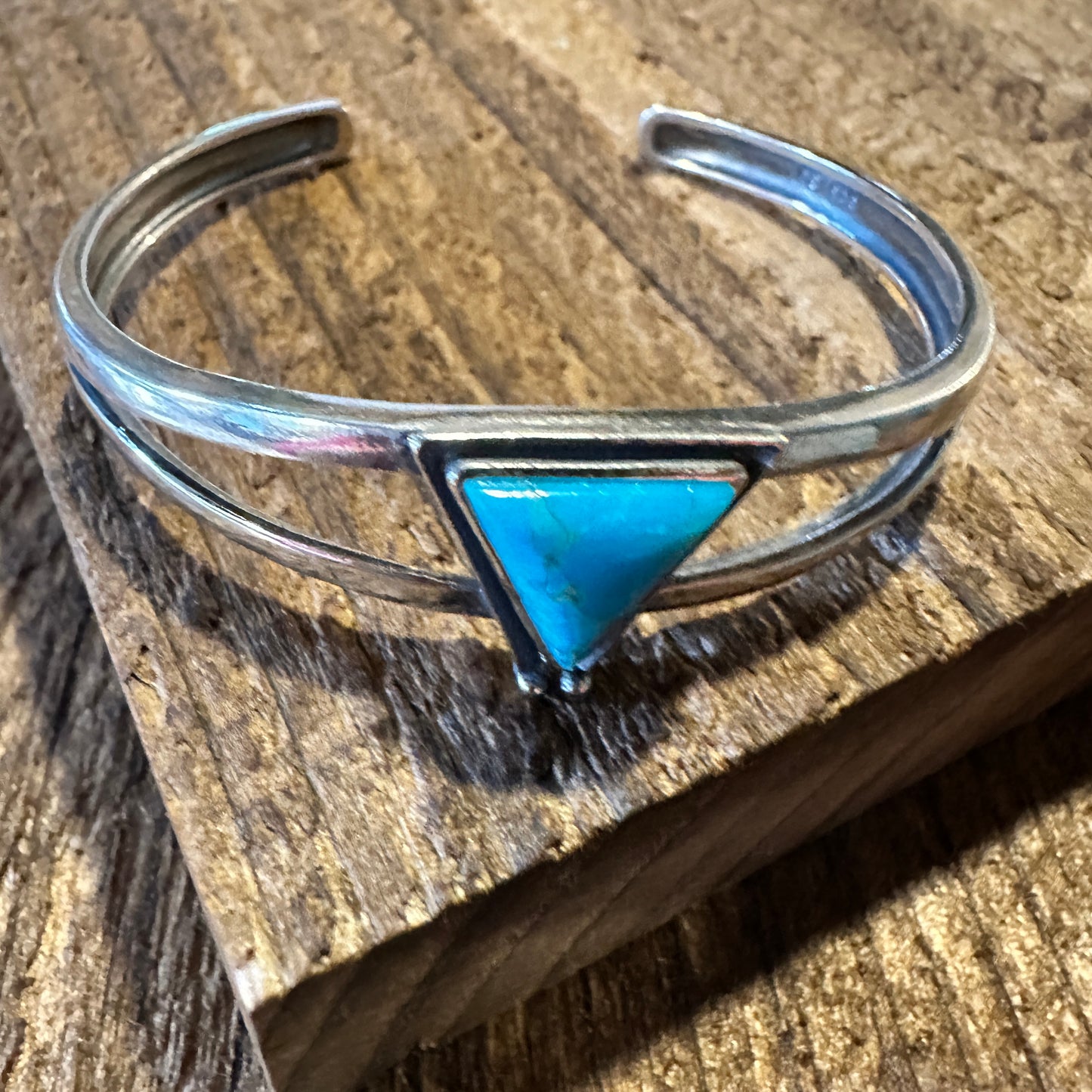 Native American Hanale Cuff Bracelet with Turquoise - Authentic Sterling Silver Bangle in Gift Box - Silver Elegant