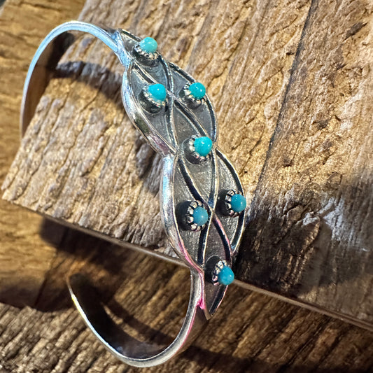 Native American Lucia Turquoise Adjustable Cuff Bracelet in Sterling Silver, Comes in Gift Box - Silver Elegant