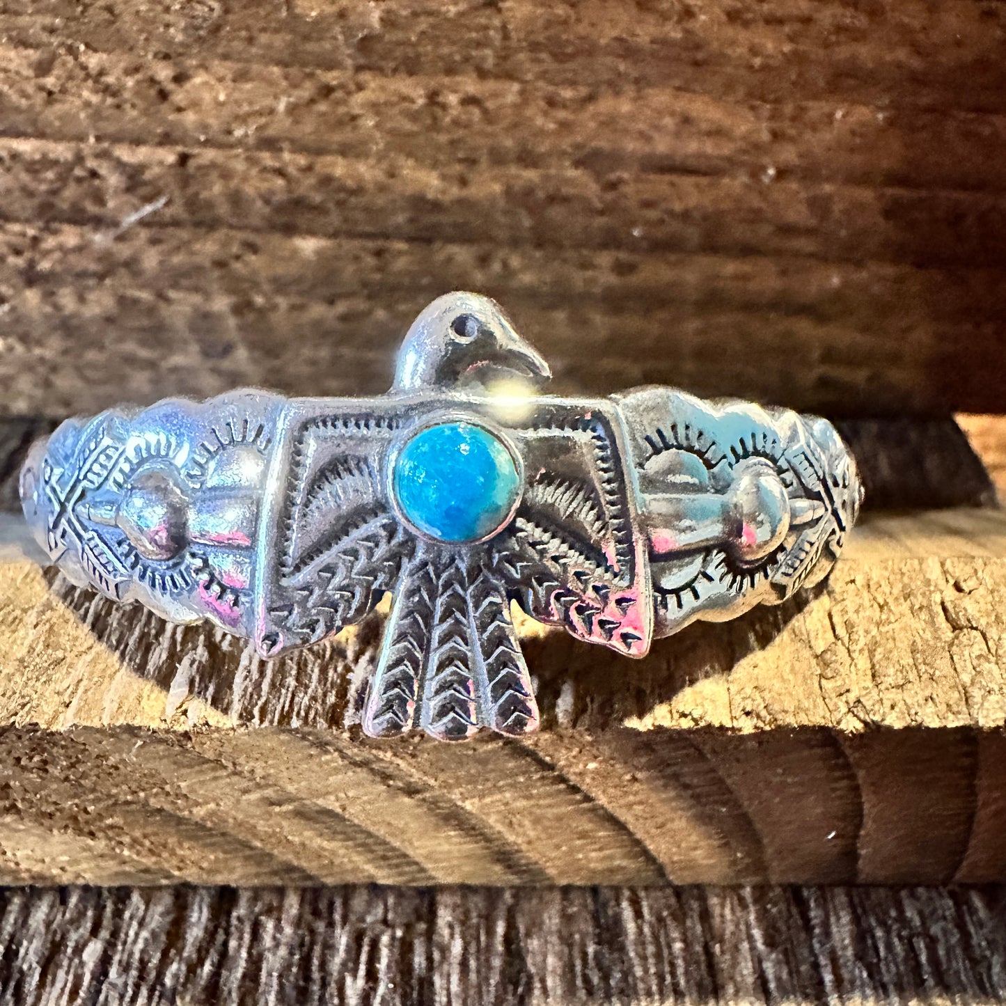 Navajo Thunderbird Turquoise Cuff Bracelet in Sterling Silver - Handcrafted Gift Boxed Accessory - Silver Elegant