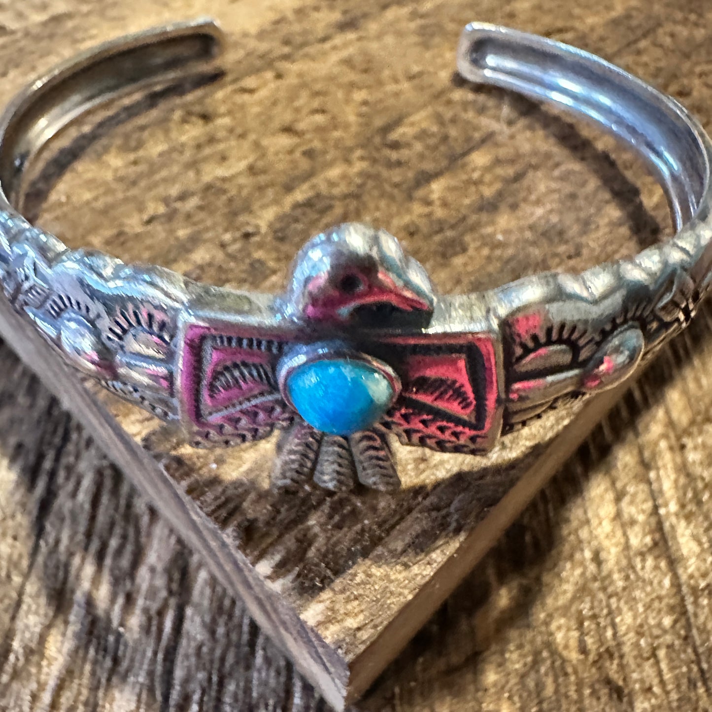 Navajo Thunderbird Turquoise Cuff Bracelet in Sterling Silver - Handcrafted Gift Boxed Accessory - Silver Elegant