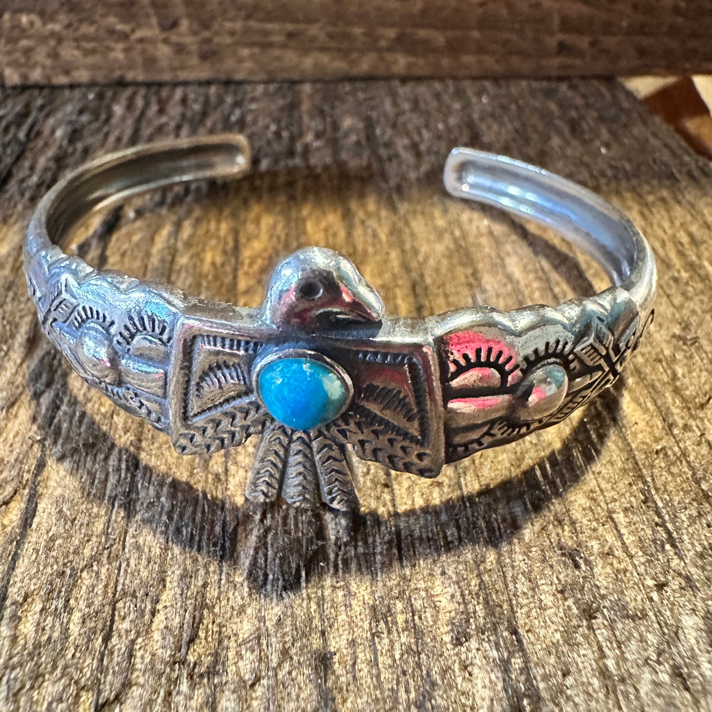 Navajo Thunderbird Turquoise Cuff Bracelet in Sterling Silver - Handcrafted Gift Boxed Accessory - Silver Elegant