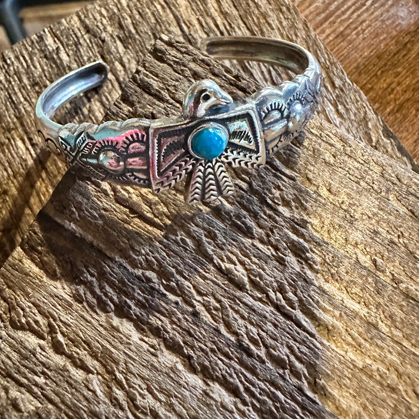 Navajo Thunderbird Turquoise Cuff Bracelet in Sterling Silver - Handcrafted Gift Boxed Accessory - Silver Elegant