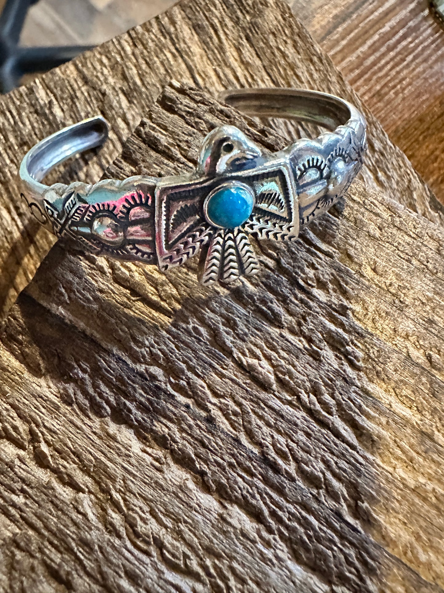 Navajo Thunderbird Turquoise Cuff Bracelet in Sterling Silver - Handcrafted Gift Boxed Accessory - Silver Elegant