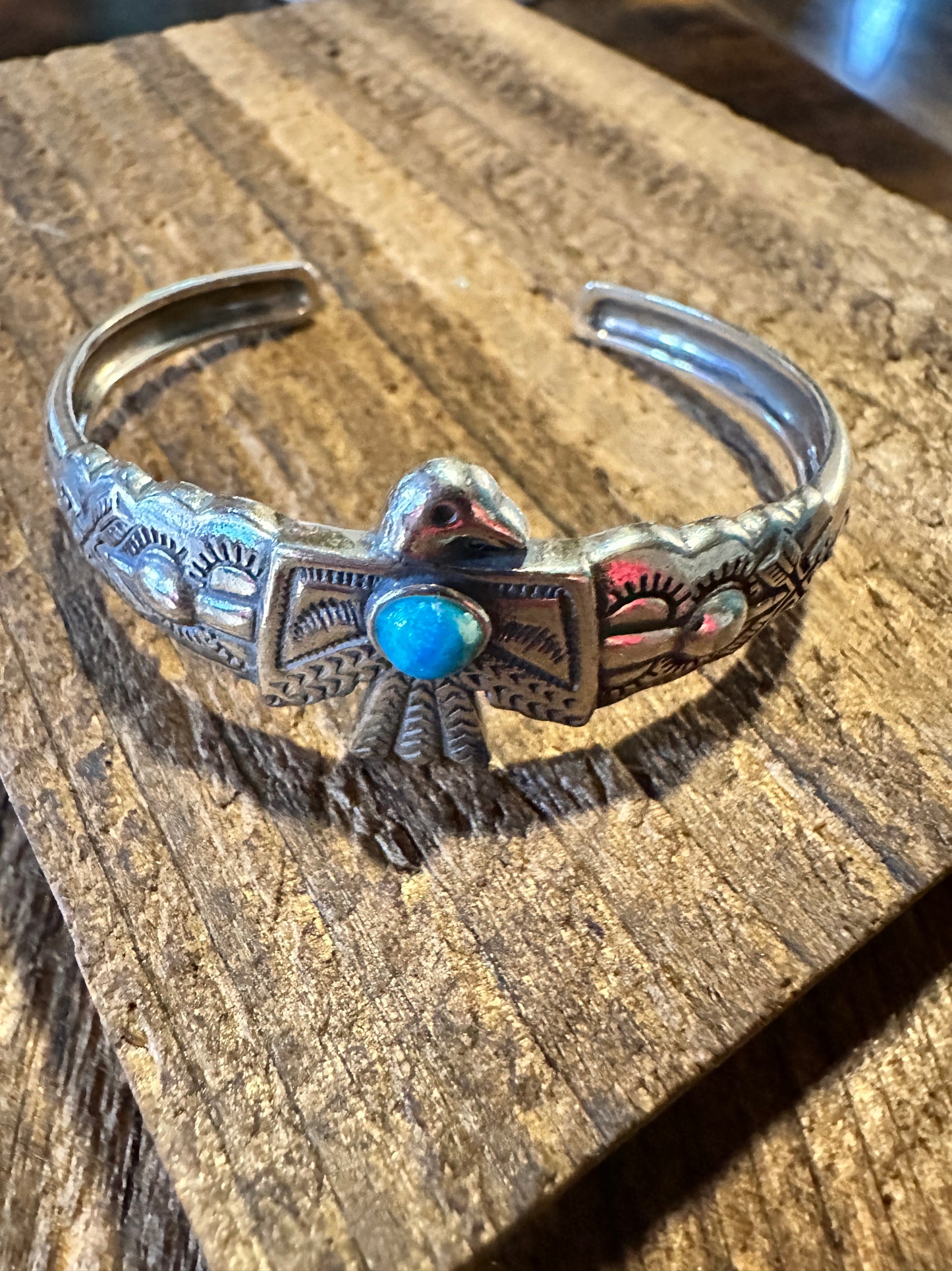 Navajo Thunderbird Turquoise Cuff Bracelet in Sterling Silver - Handcrafted Gift Boxed Accessory - Silver Elegant