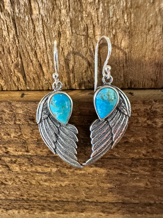 Navajo Eagle Wing Turquoise Earrings in Sterling Silver - Handcrafted Native American Jewelry Gift Boxed - Silver Elegant