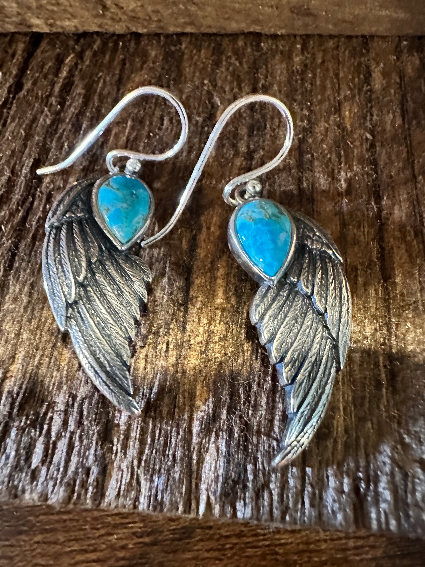 Navajo Eagle Wing Turquoise Earrings in Sterling Silver - Handcrafted Native American Jewelry Gift Boxed - Silver Elegant