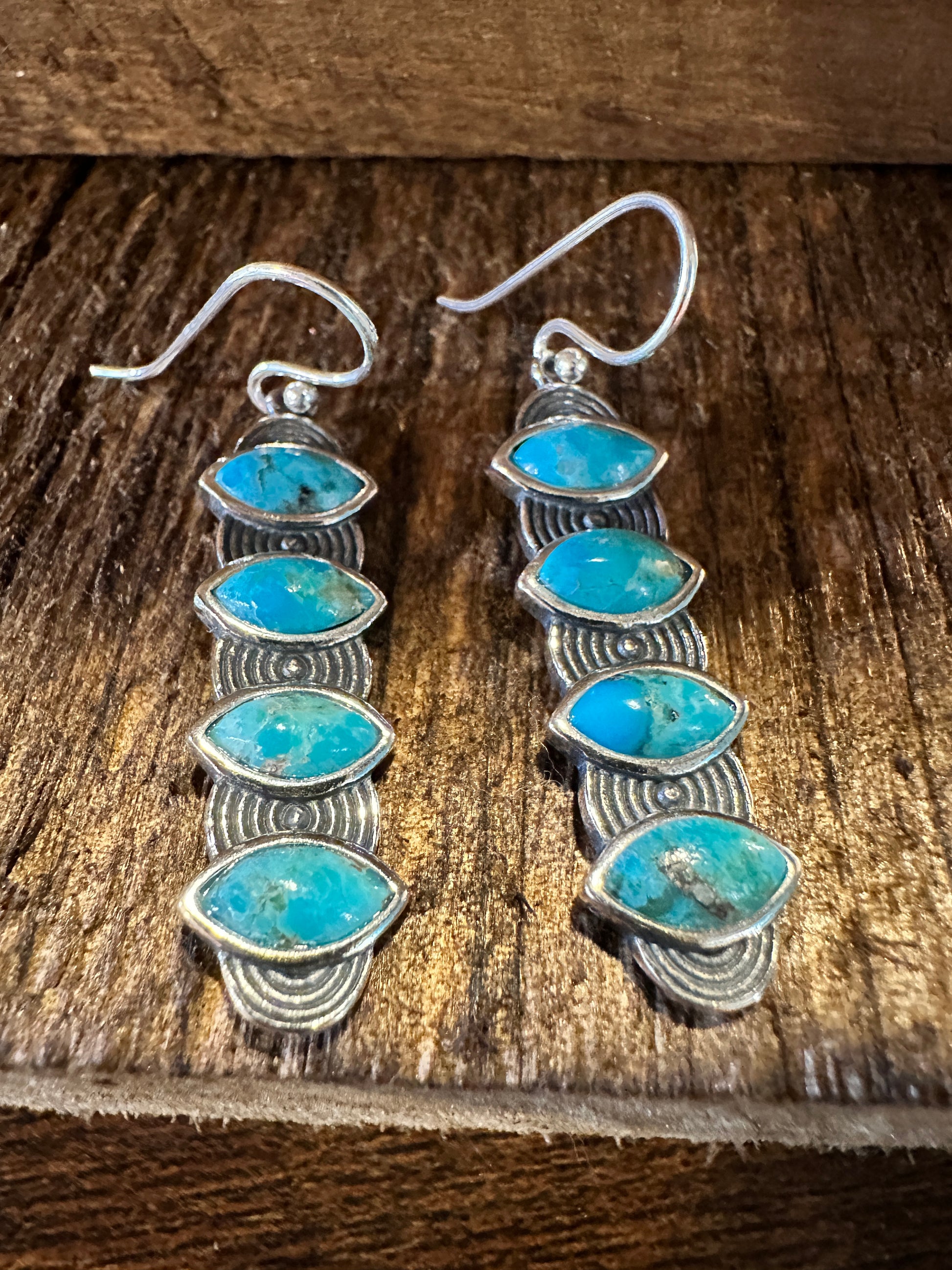 Navajo Valeria Turquoise Dangle Earrings in Sterling Silver, Gift-Ready Box Included - Silver Elegant