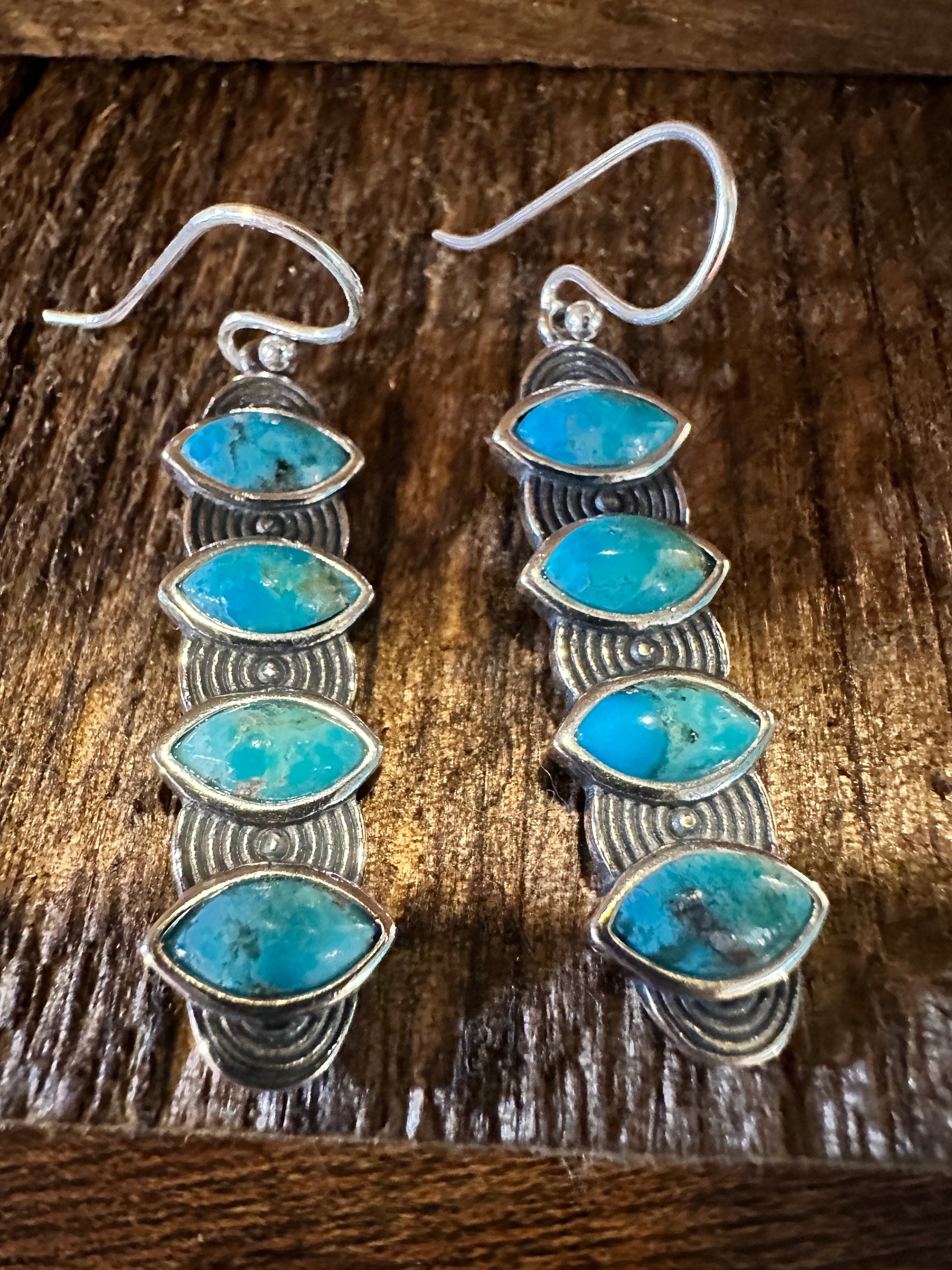 Navajo Valeria Turquoise Dangle Earrings in Sterling Silver, Gift-Ready Box Included - Silver Elegant