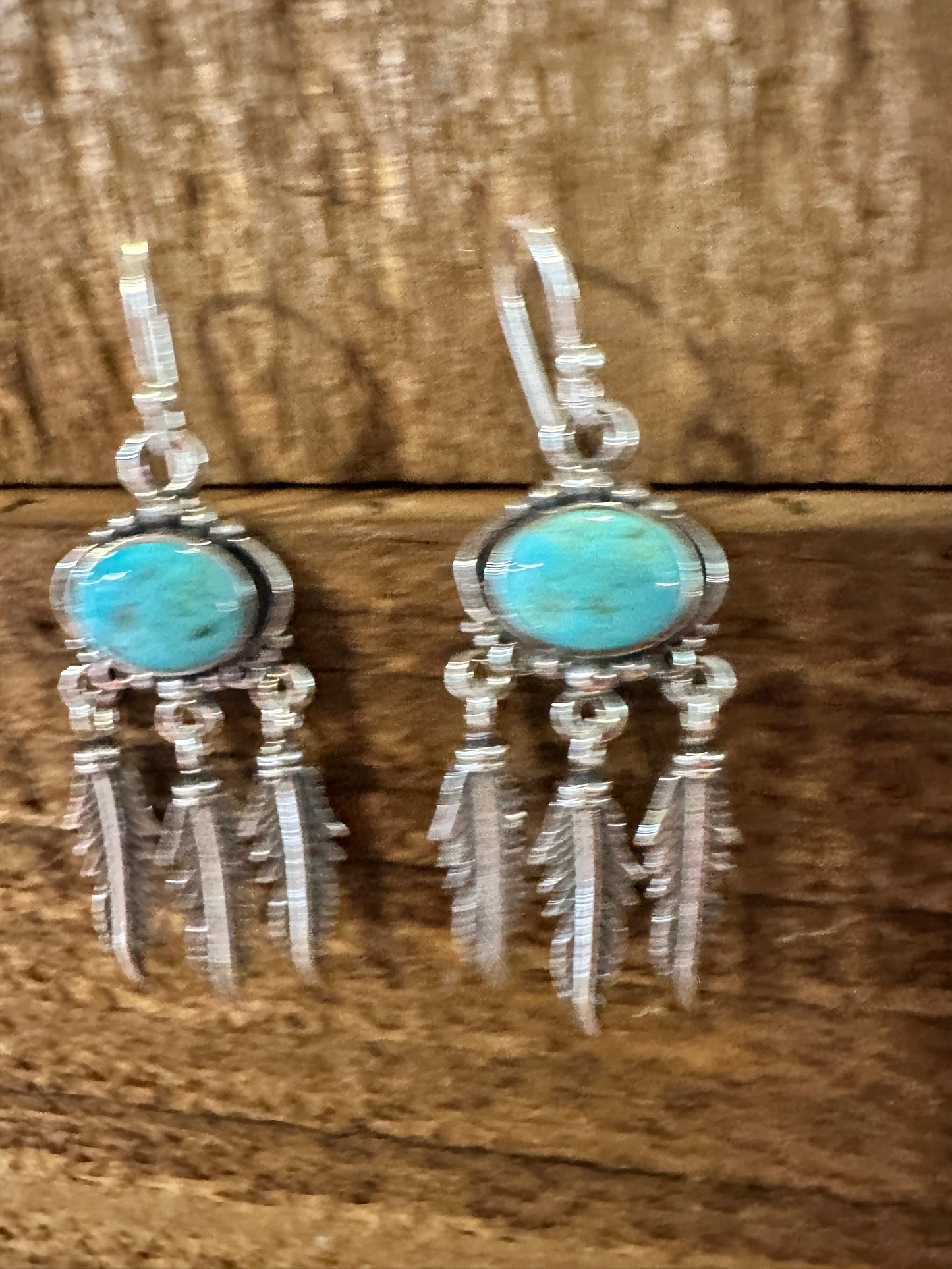Navajo Sterling Silver & Turquoise Feather Dangle Earrings in Gift Box - Silver Elegant