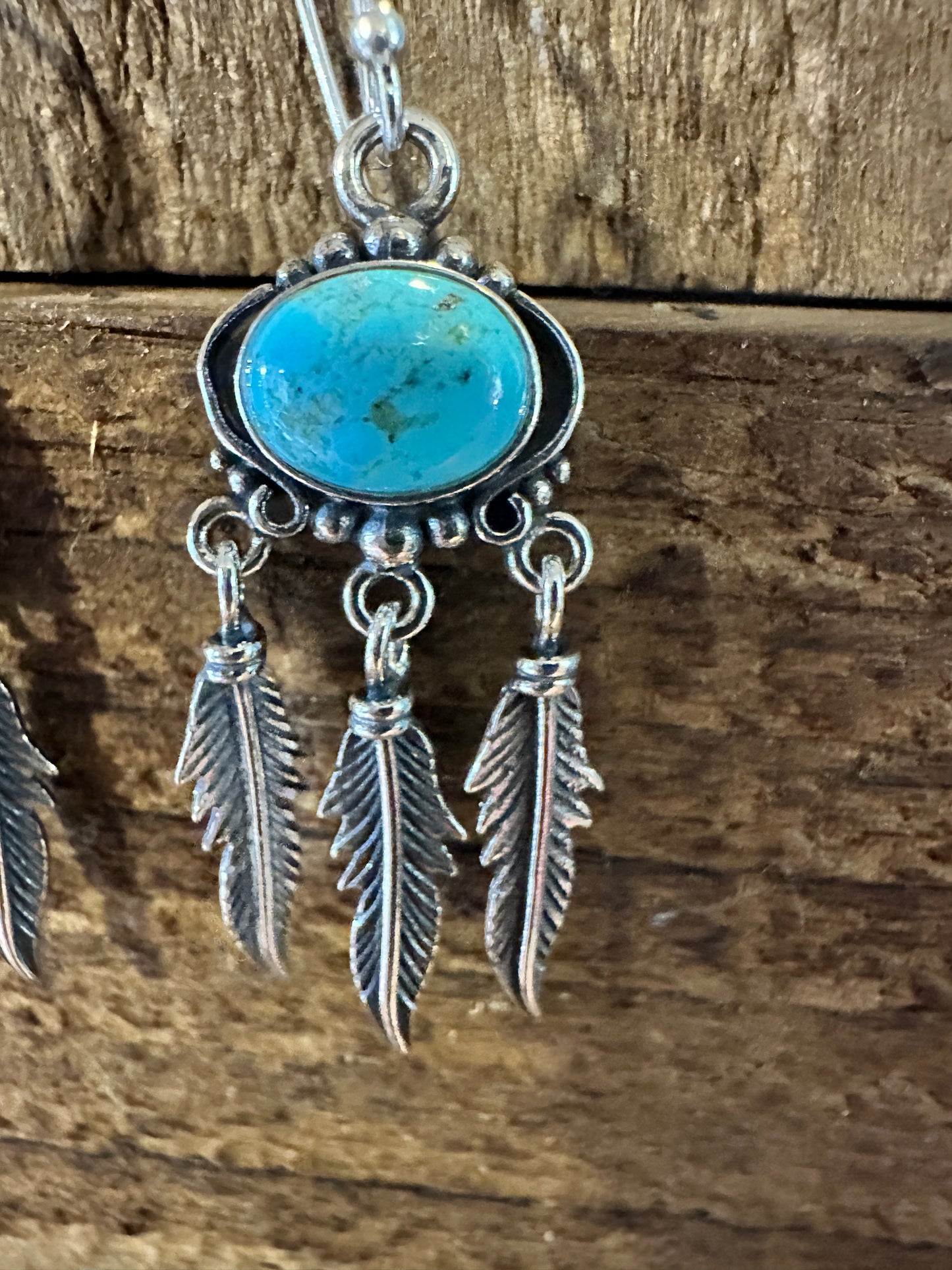 Navajo Sterling Silver & Turquoise Feather Dangle Earrings in Gift Box - Silver Elegant