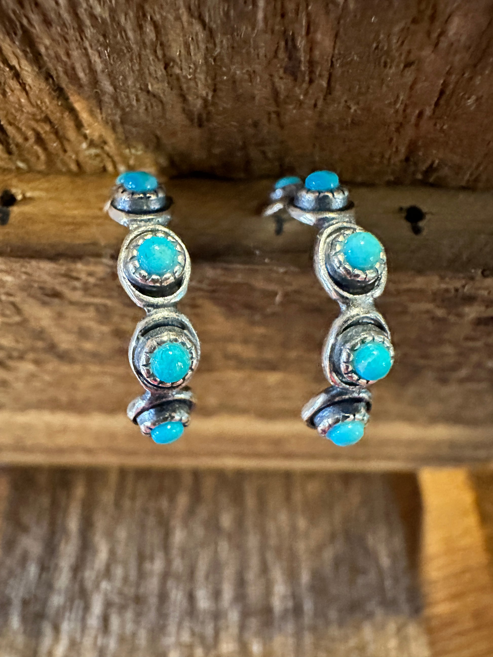 Navajo Sterling Silver Turquoise Hoop Earrings - Handcrafted Native American Jewelry in Gift Box - Silver Elegant