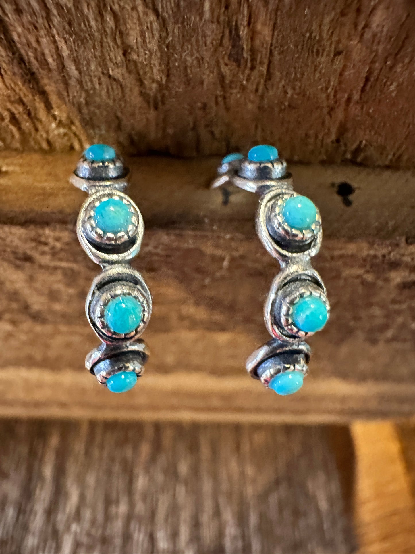 Navajo Sterling Silver Turquoise Hoop Earrings - Handcrafted Native American Jewelry in Gift Box - Silver Elegant