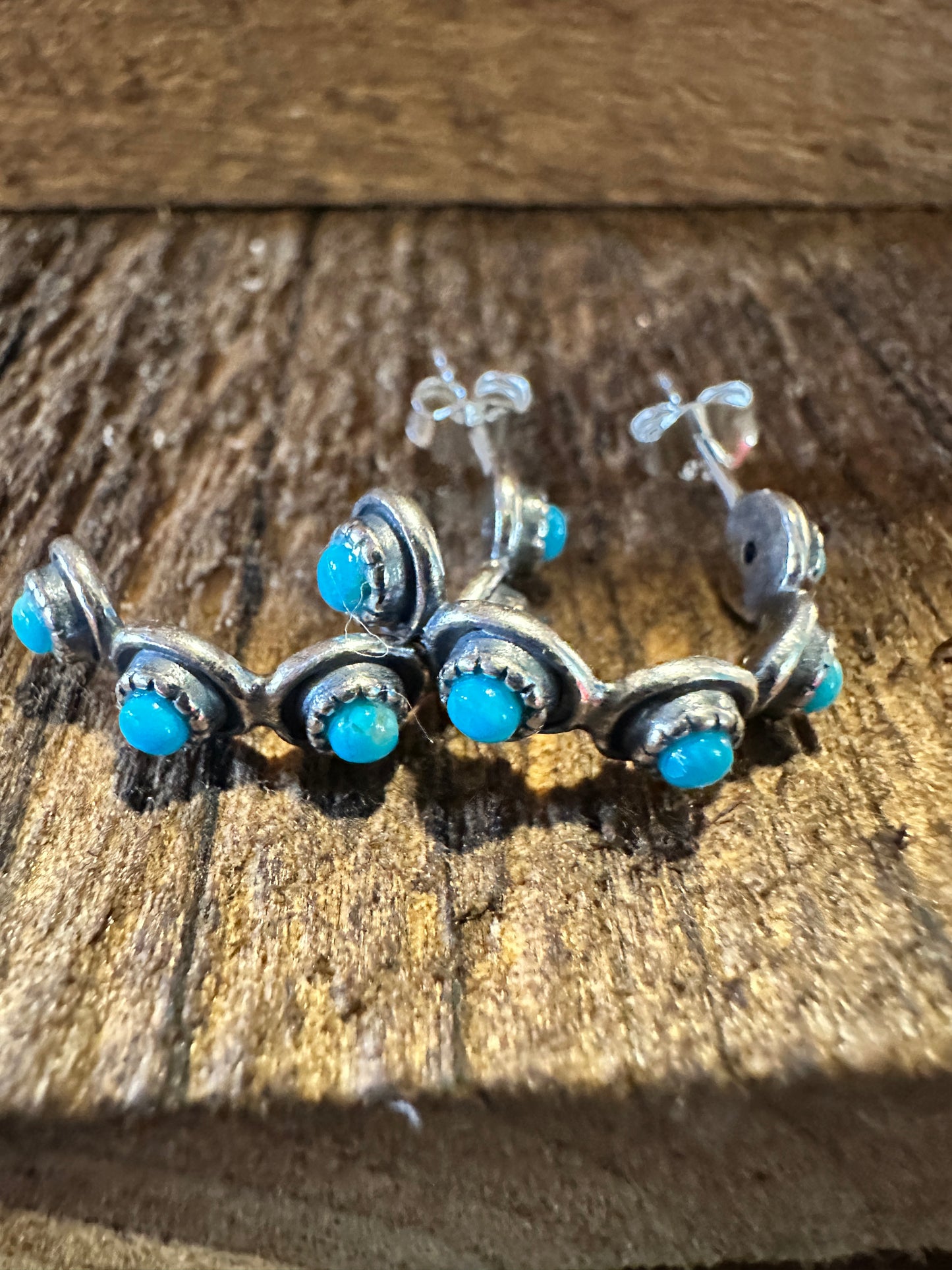 Navajo Sterling Silver Turquoise Hoop Earrings - Handcrafted Native American Jewelry in Gift Box - Silver Elegant
