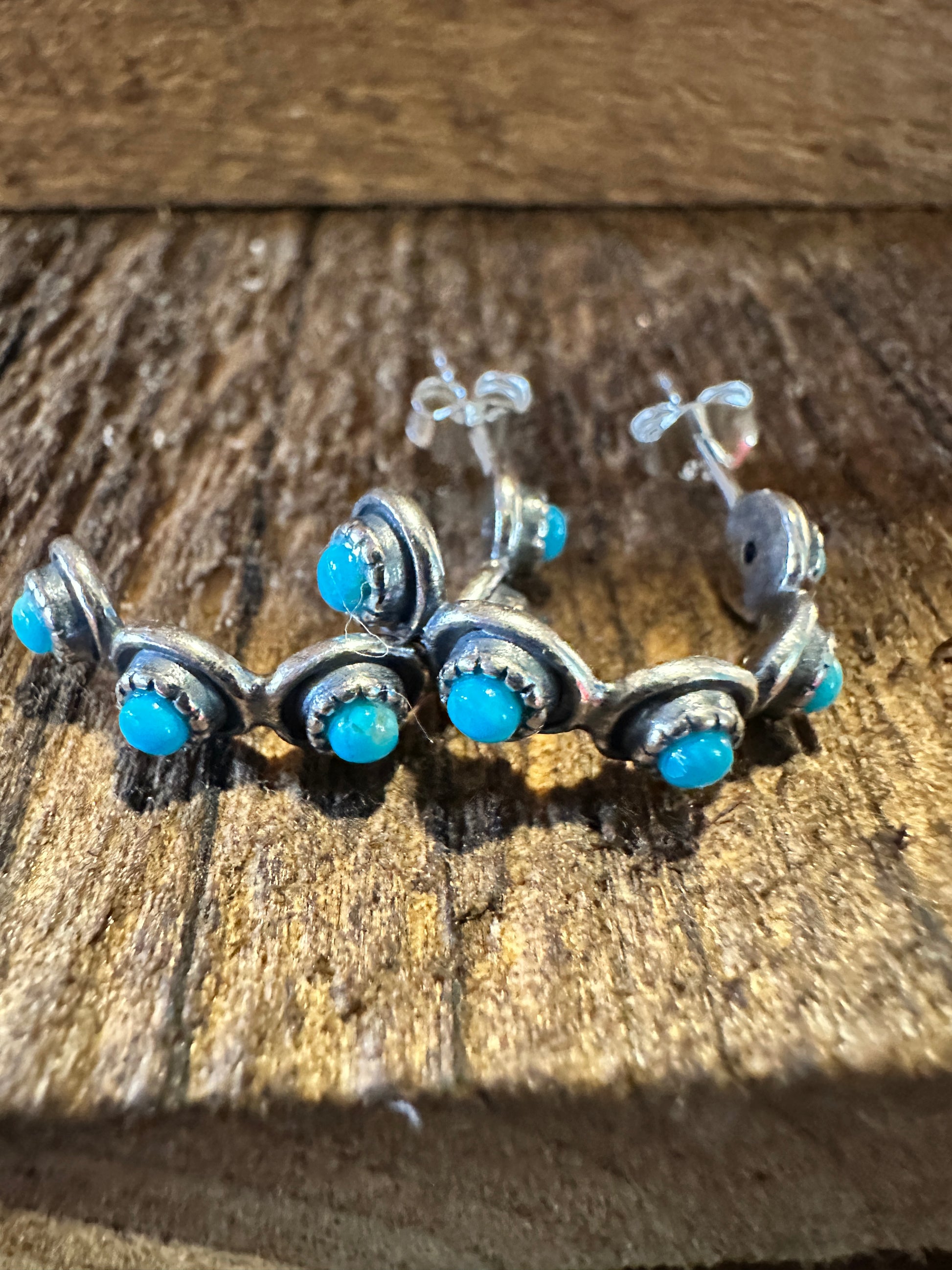 Navajo Sterling Silver Turquoise Hoop Earrings - Handcrafted Native American Jewelry in Gift Box - Silver Elegant