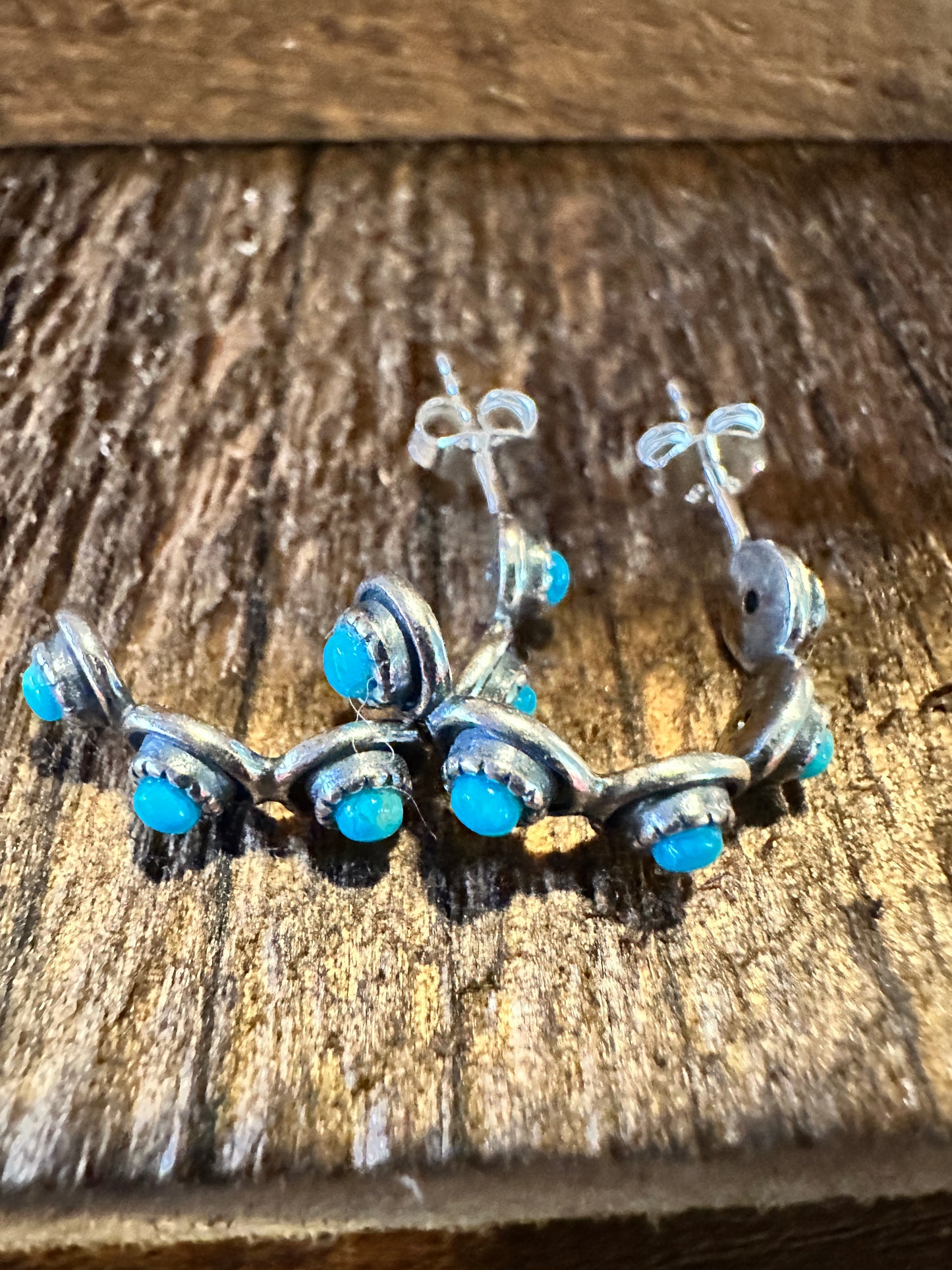 Navajo Sterling Silver Turquoise Hoop Earrings - Handcrafted Native American Jewelry in Gift Box - Silver Elegant