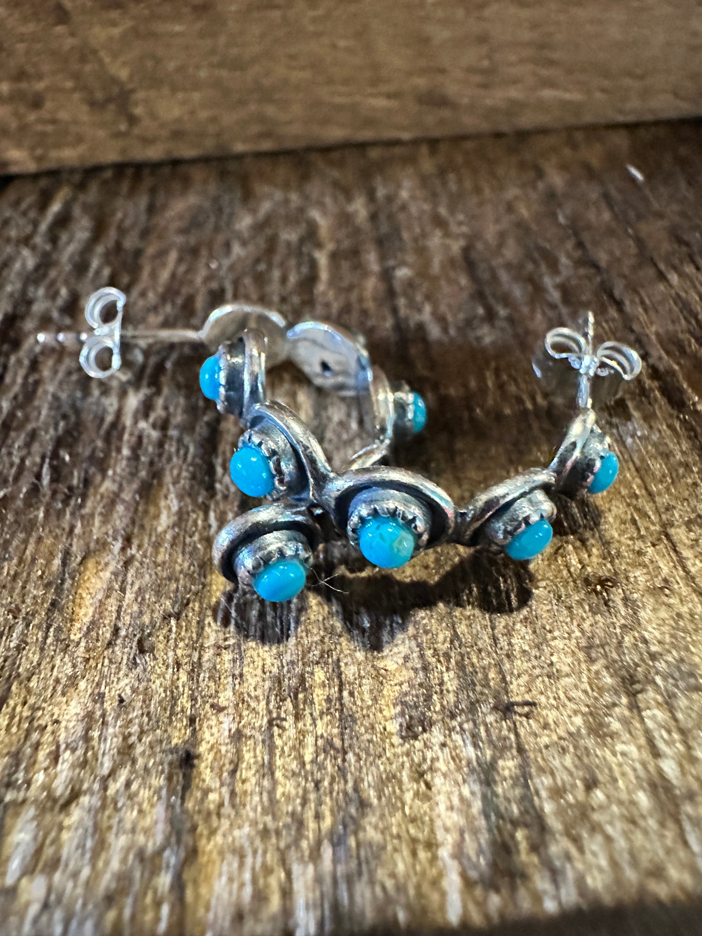 Navajo Sterling Silver Turquoise Hoop Earrings - Handcrafted Native American Jewelry in Gift Box - Silver Elegant