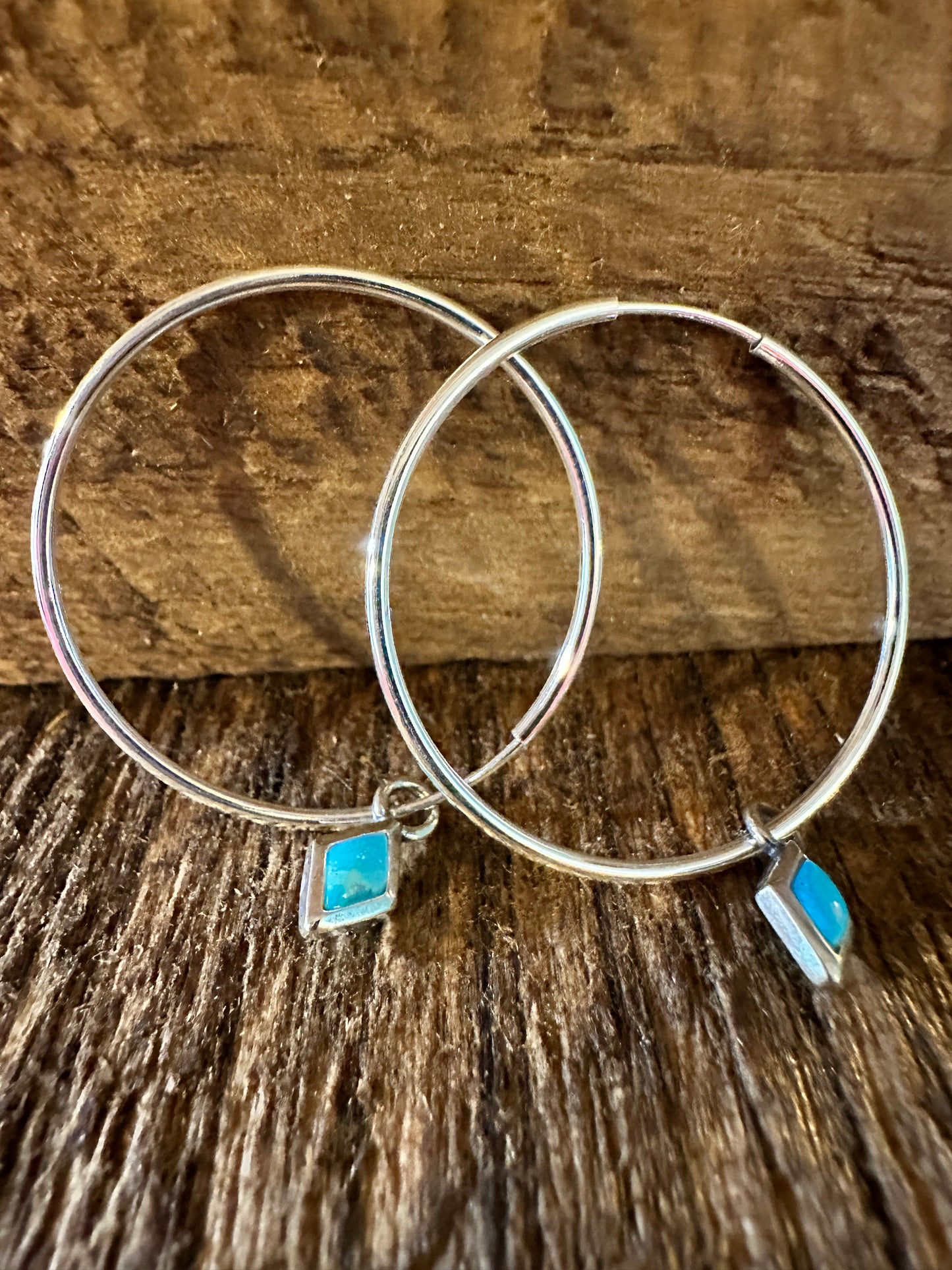 Navajo-Inspired Sterling Silver Turquoise Hoop Earrings with Gift Box - Silver Elegant