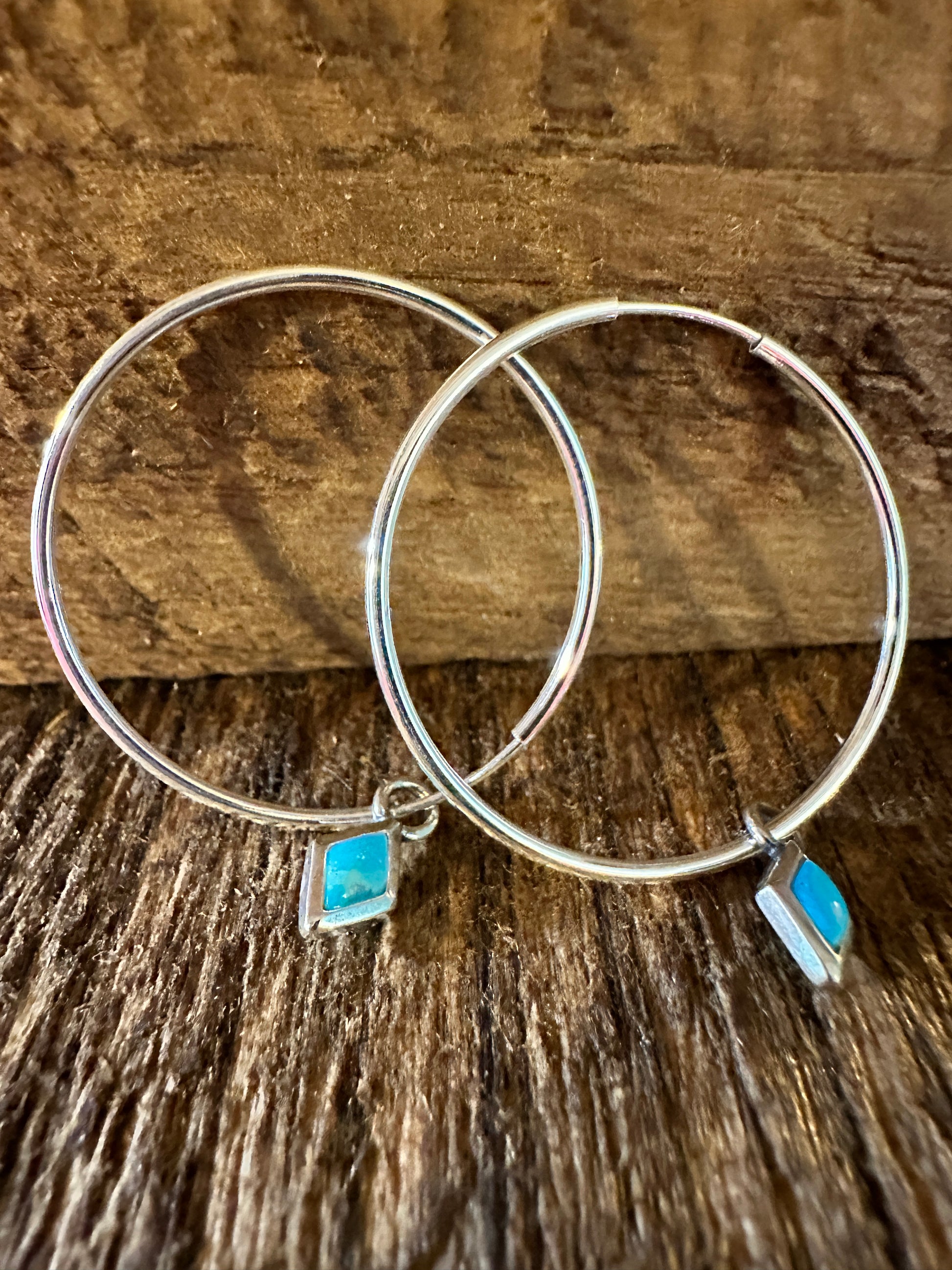 Navajo-Inspired Sterling Silver Turquoise Hoop Earrings with Gift Box - Silver Elegant